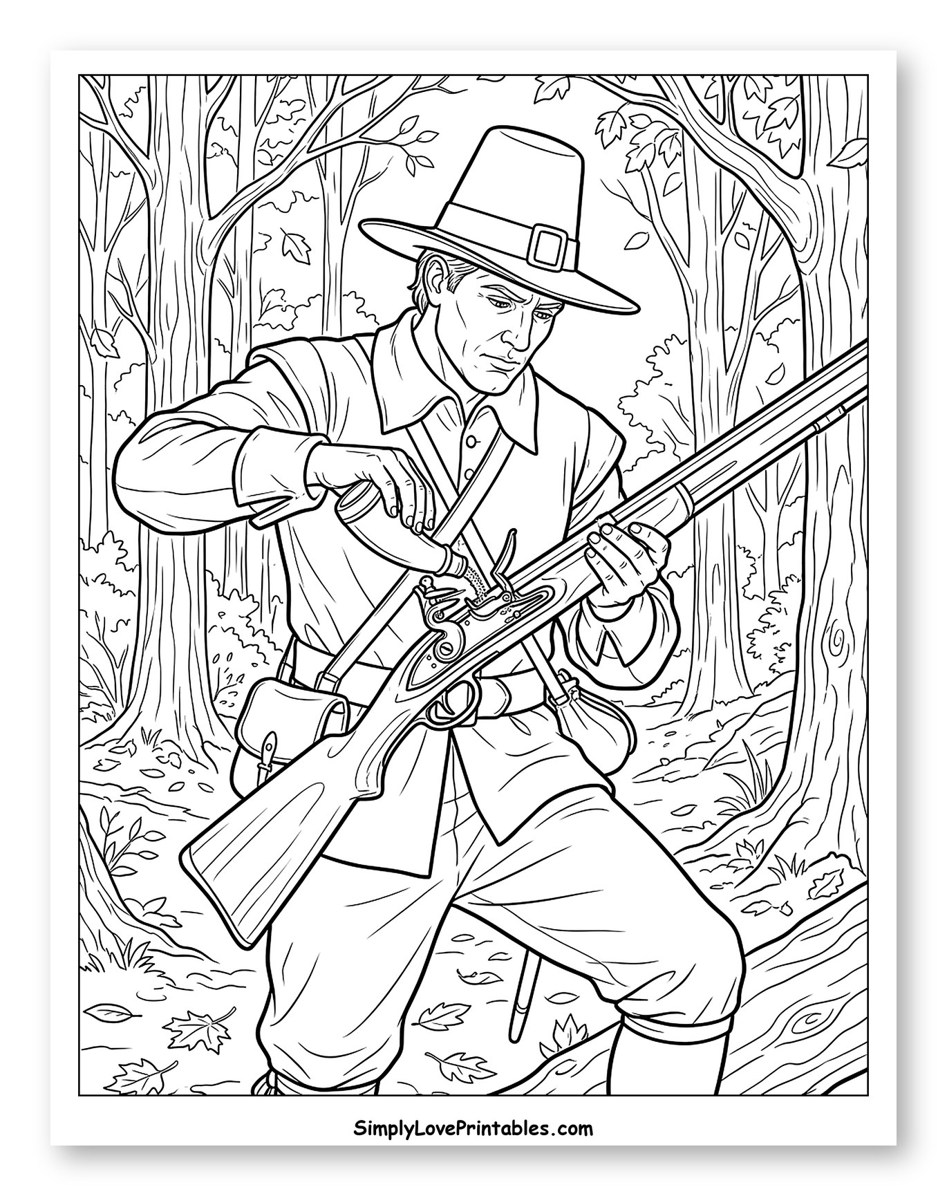 Pilgrim Loading a Musket in the Woods
