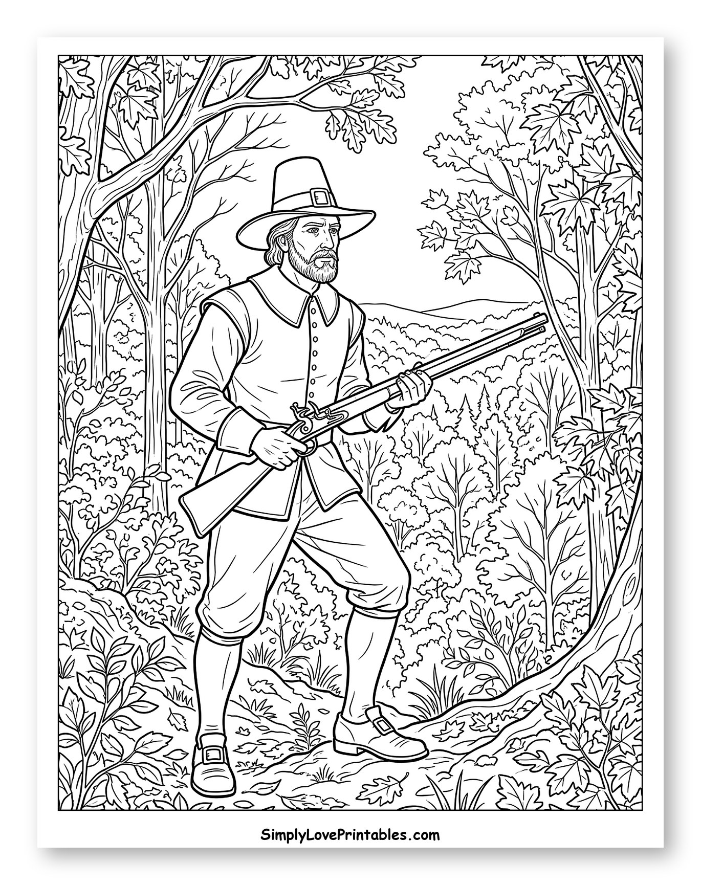 Pilgrim Man with Rifle in Forest