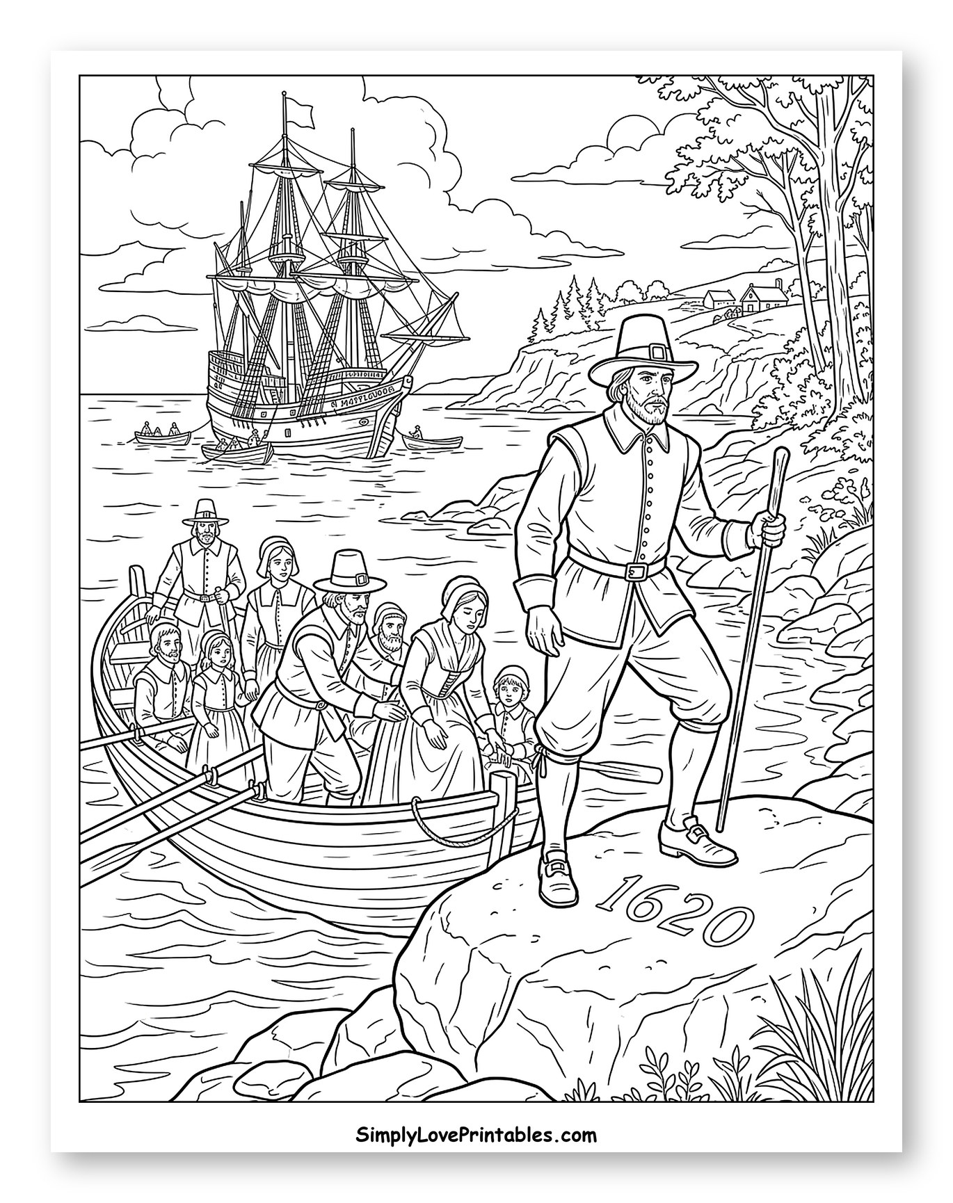 Pilgrims Arriving from Mayflower Ship in 1620