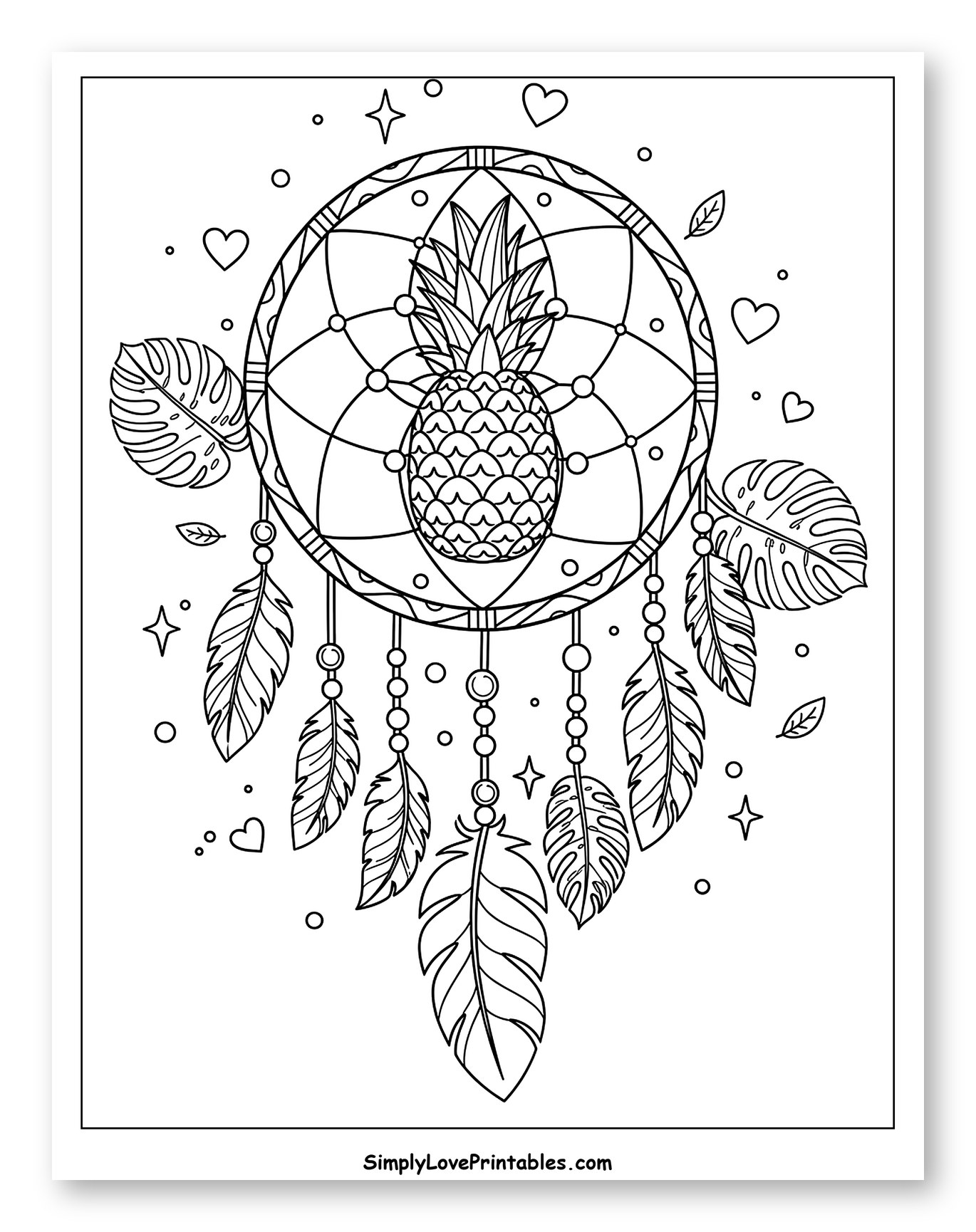 Pineapple Dreamcatcher with Feathers and Leaves