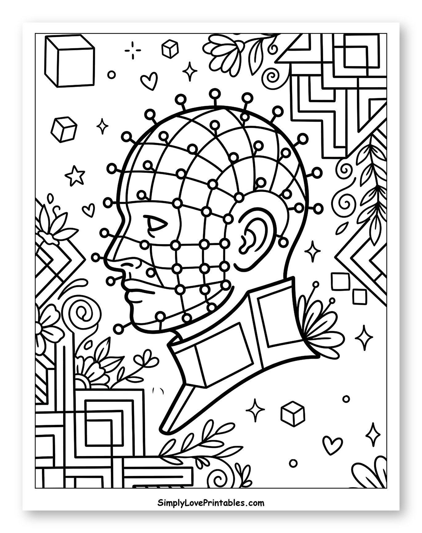 Pinhead Profile with Cubes and Floral Designs