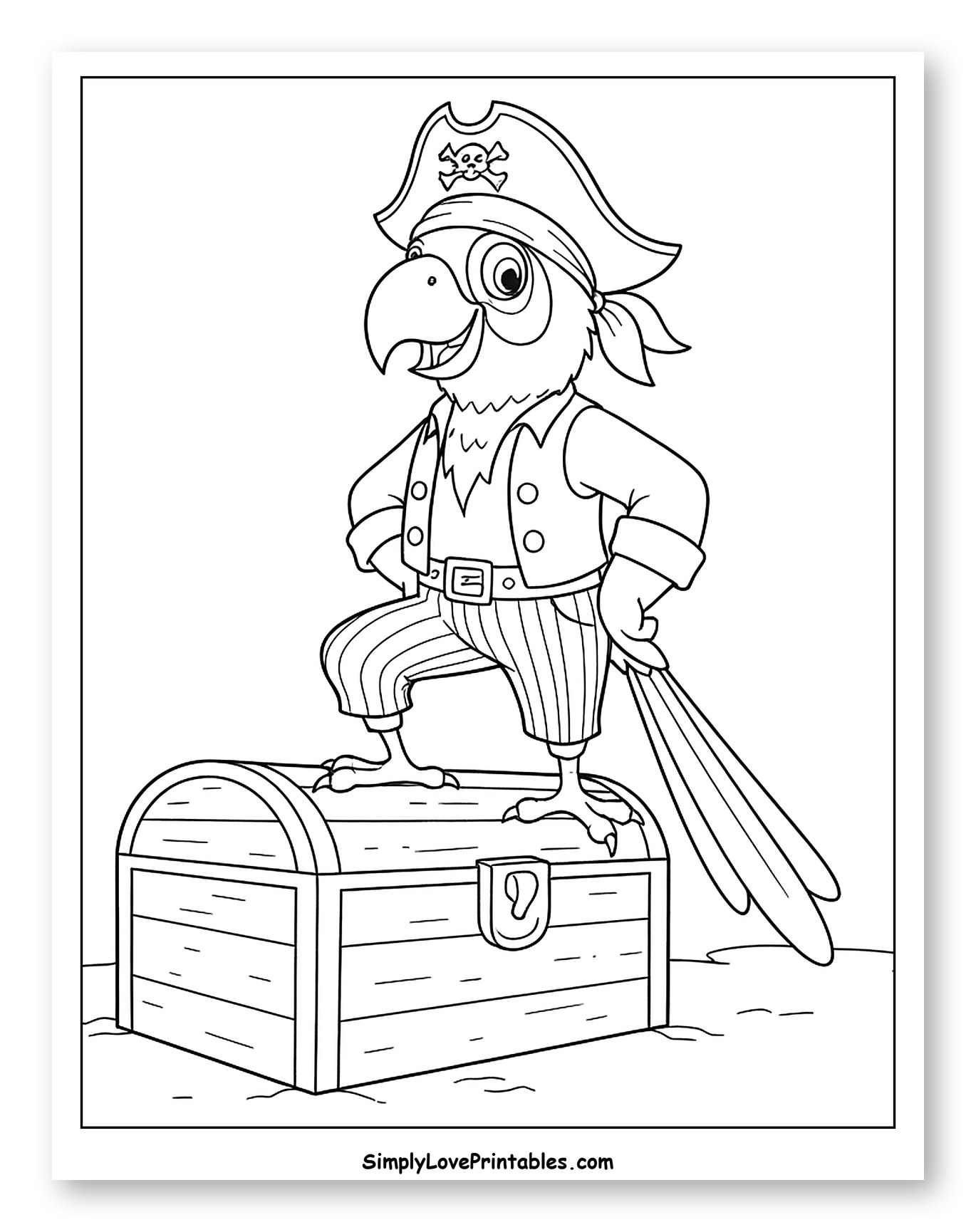 Pirate Parrot Standing on Treasure Chest