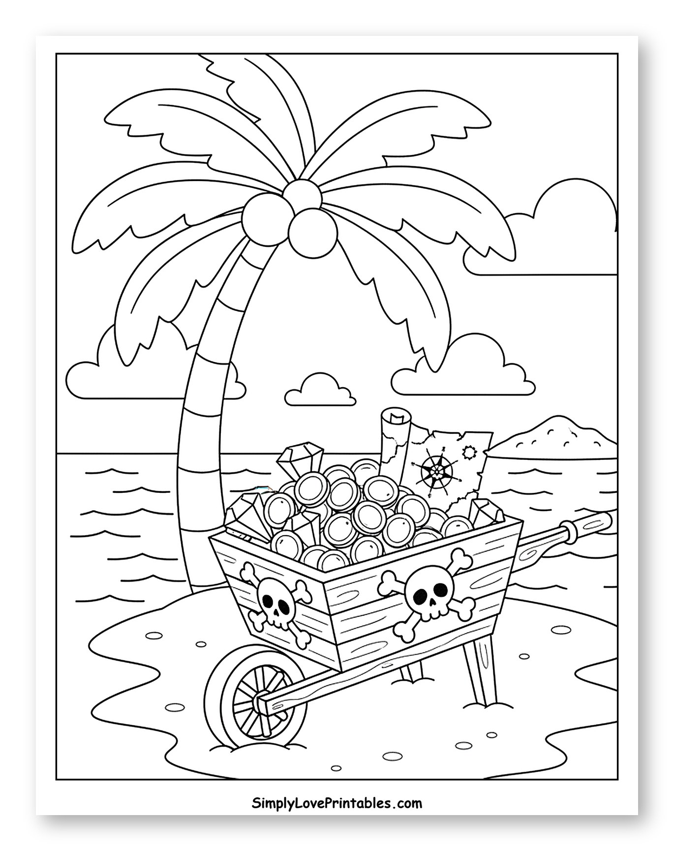 Pirate Treasure Wheelbarrow on a Tropical Island