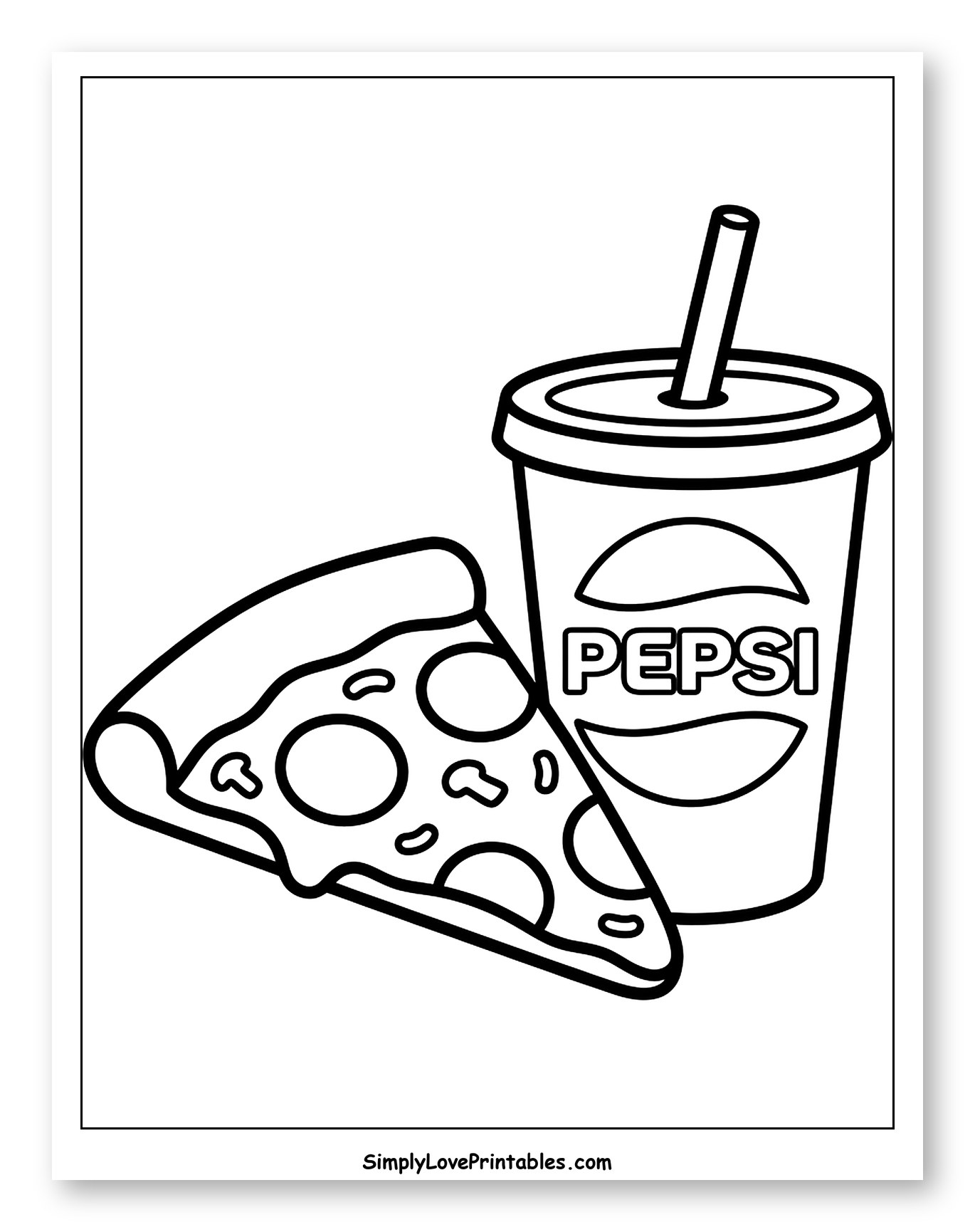 Pizza Slice and Pepsi Drink to Color for Toddlers