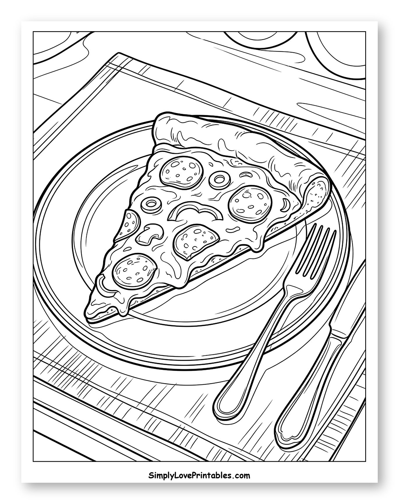 Pizza Slice on a Plate with Cutlery