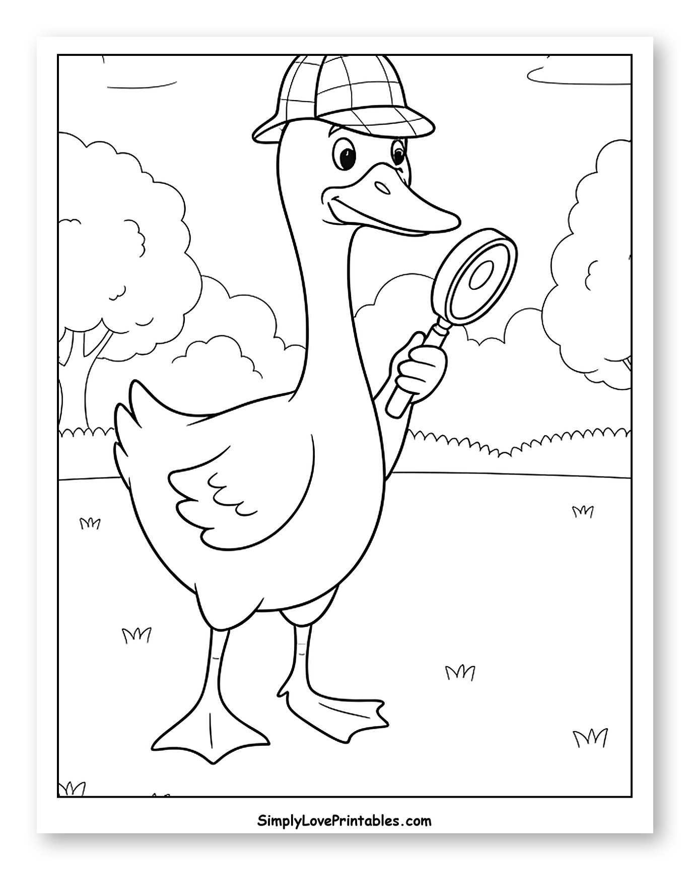 Plaid-Hatted Goose Holding a Magnifying Glass