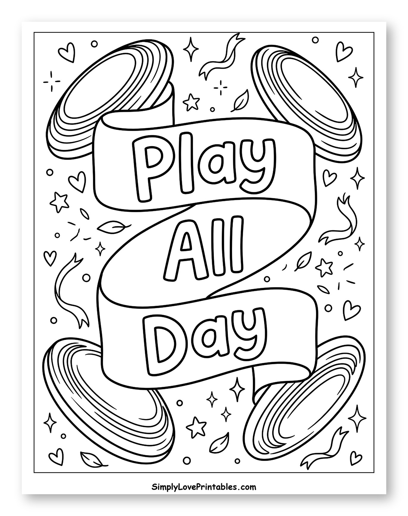 Play All Day Frisbee Fun Coloring Sheet for Adults