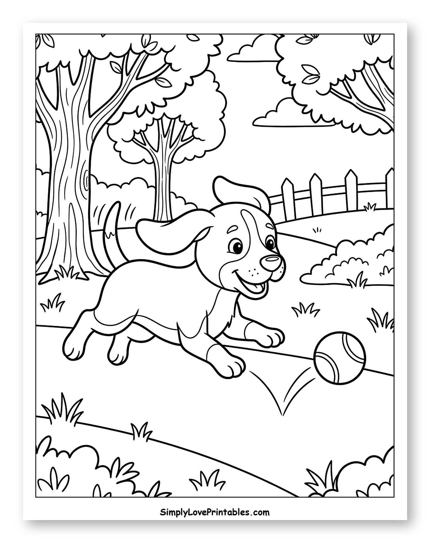 Playful Beagle Puppy Playing with a Ball Coloring Page for Kids