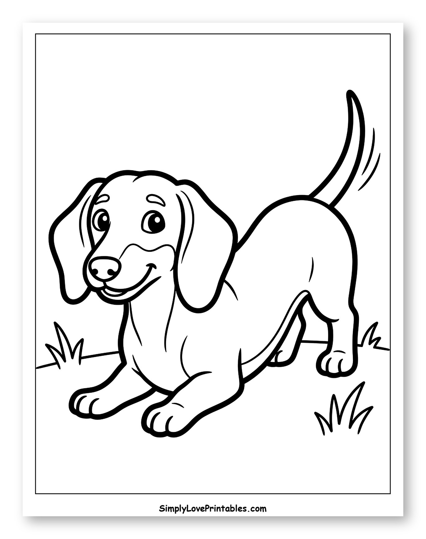 Playful Dachshund Dog with Wagging Tail Coloring Page for Toddlers