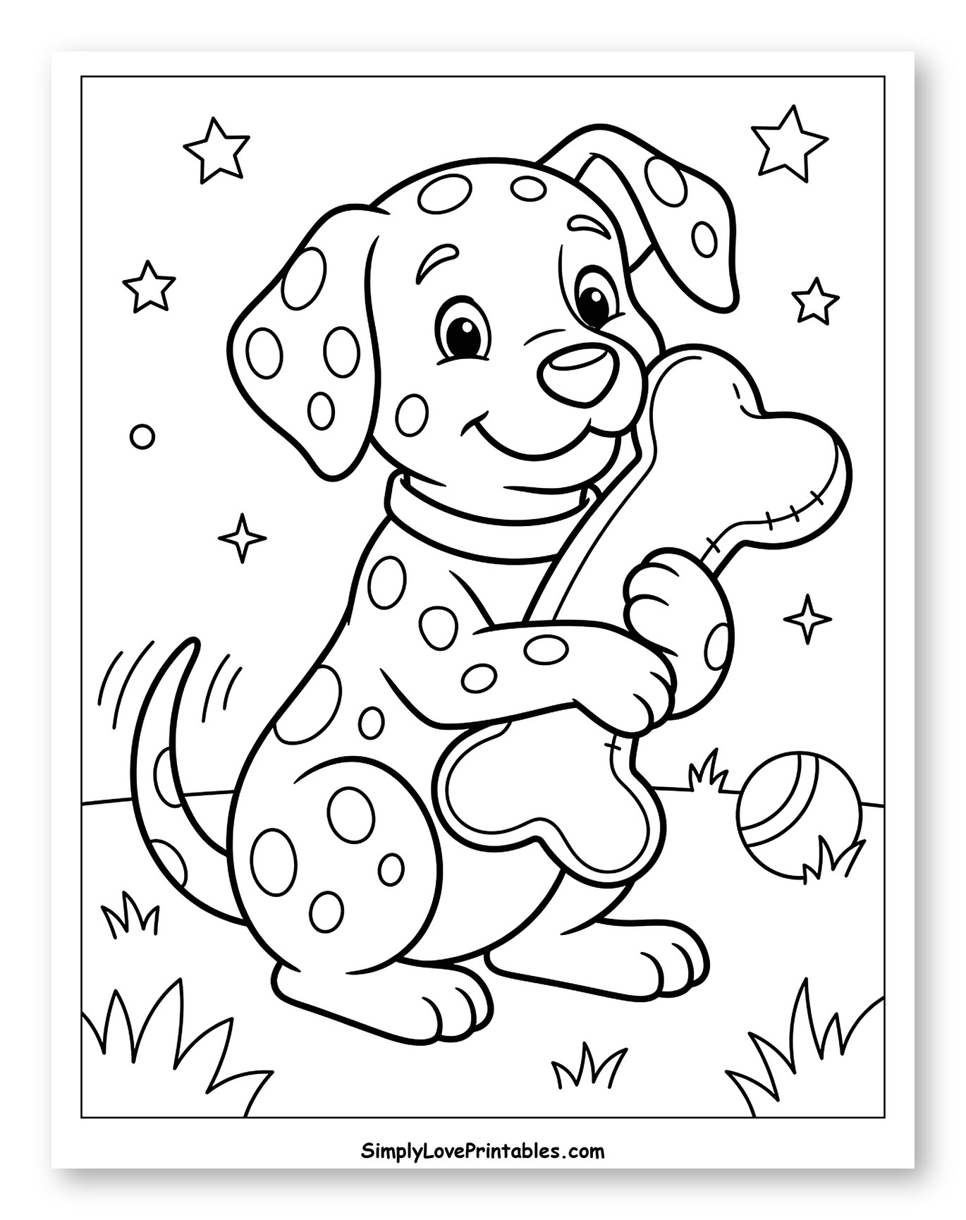 Playful Dalmatian Puppy Holding a Bone