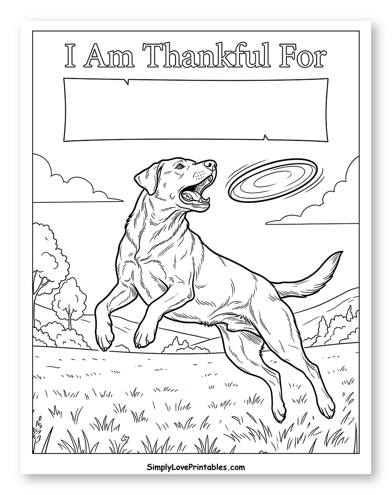 Playful Dog Catching a Flying Disc Coloring Page