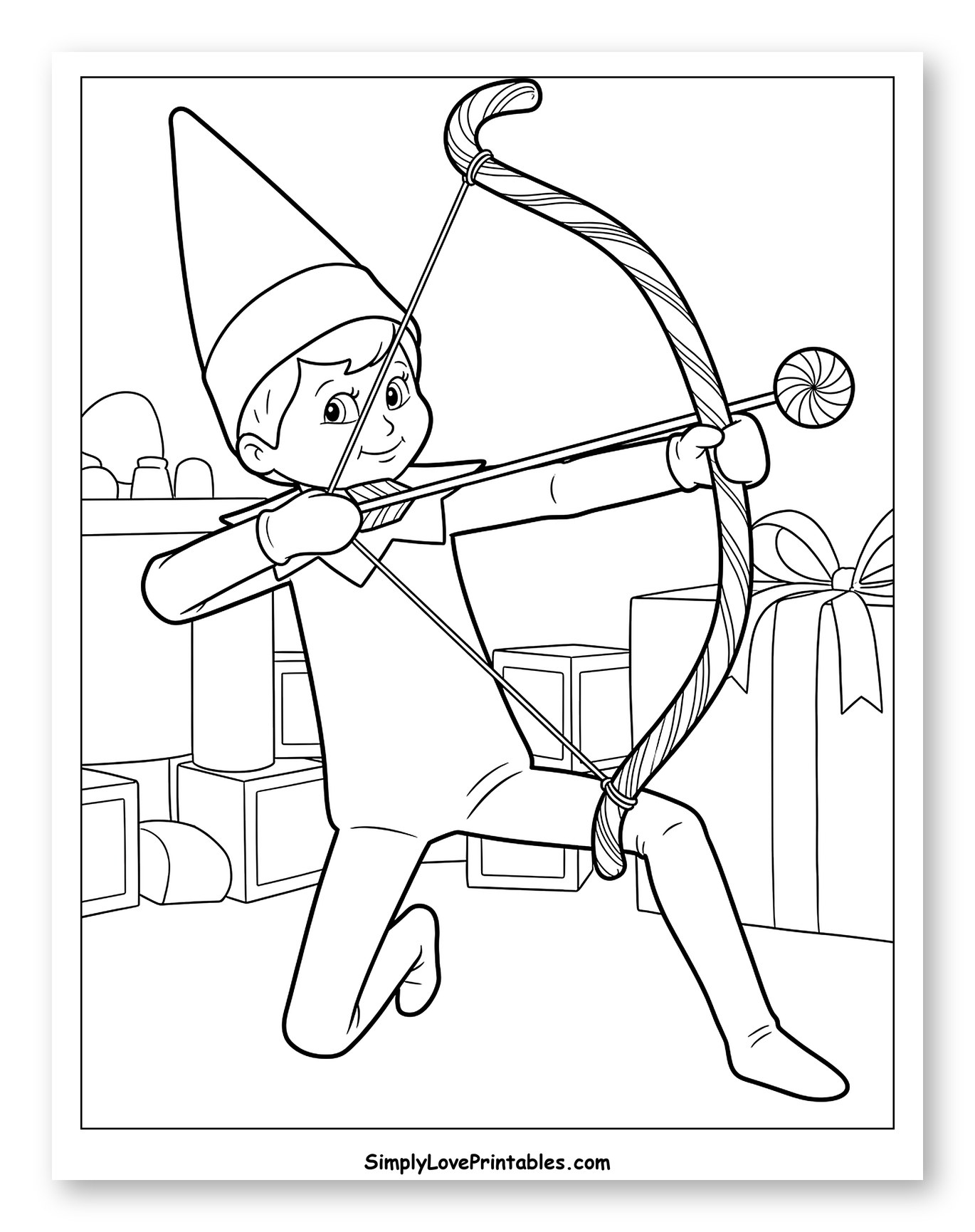 Playful Elf with Candy Cane Bow and Arrow