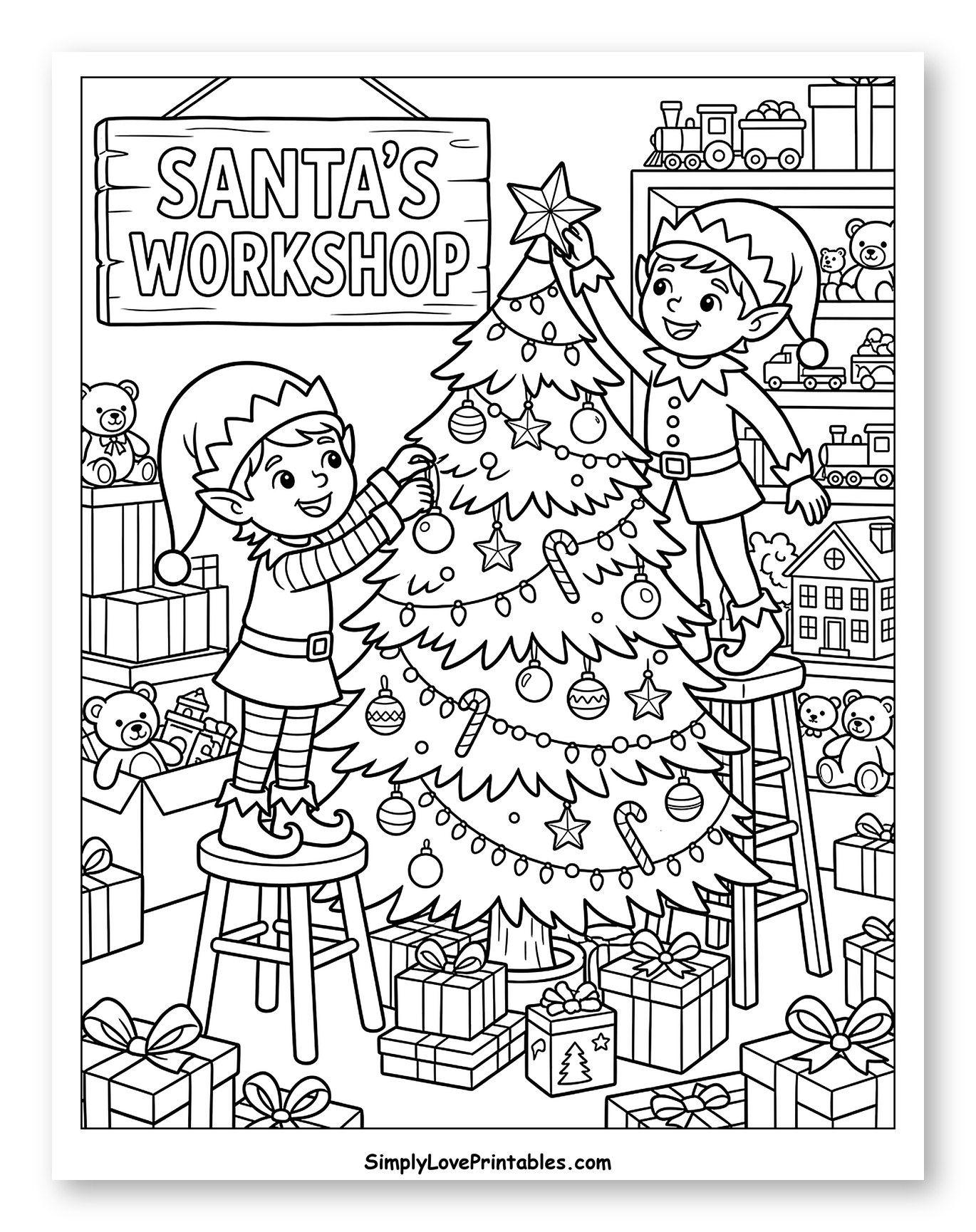 Playful Elves Decorating the Christmas Tree