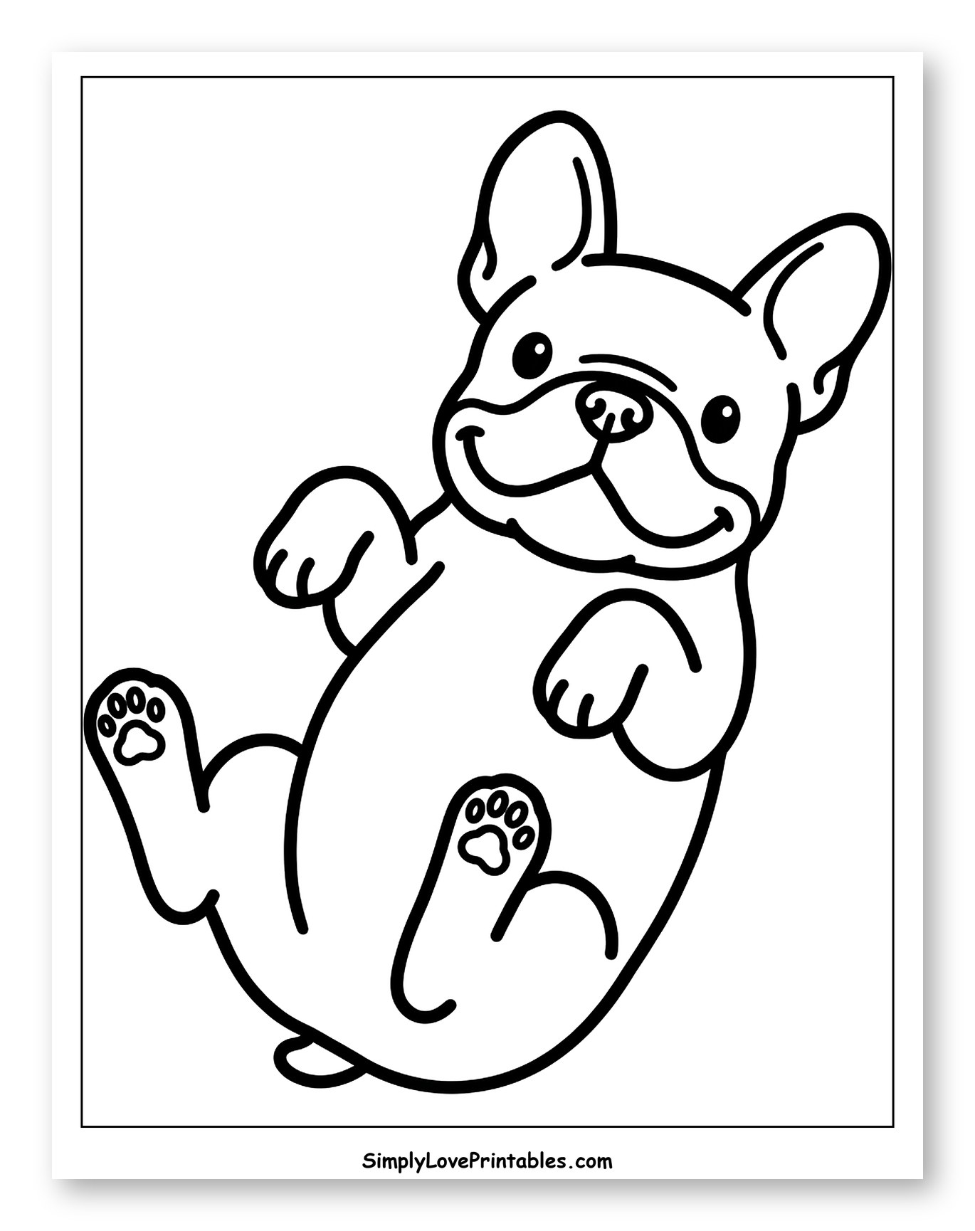 Playful French Bulldog Upside Down Coloring Page for Toddlers