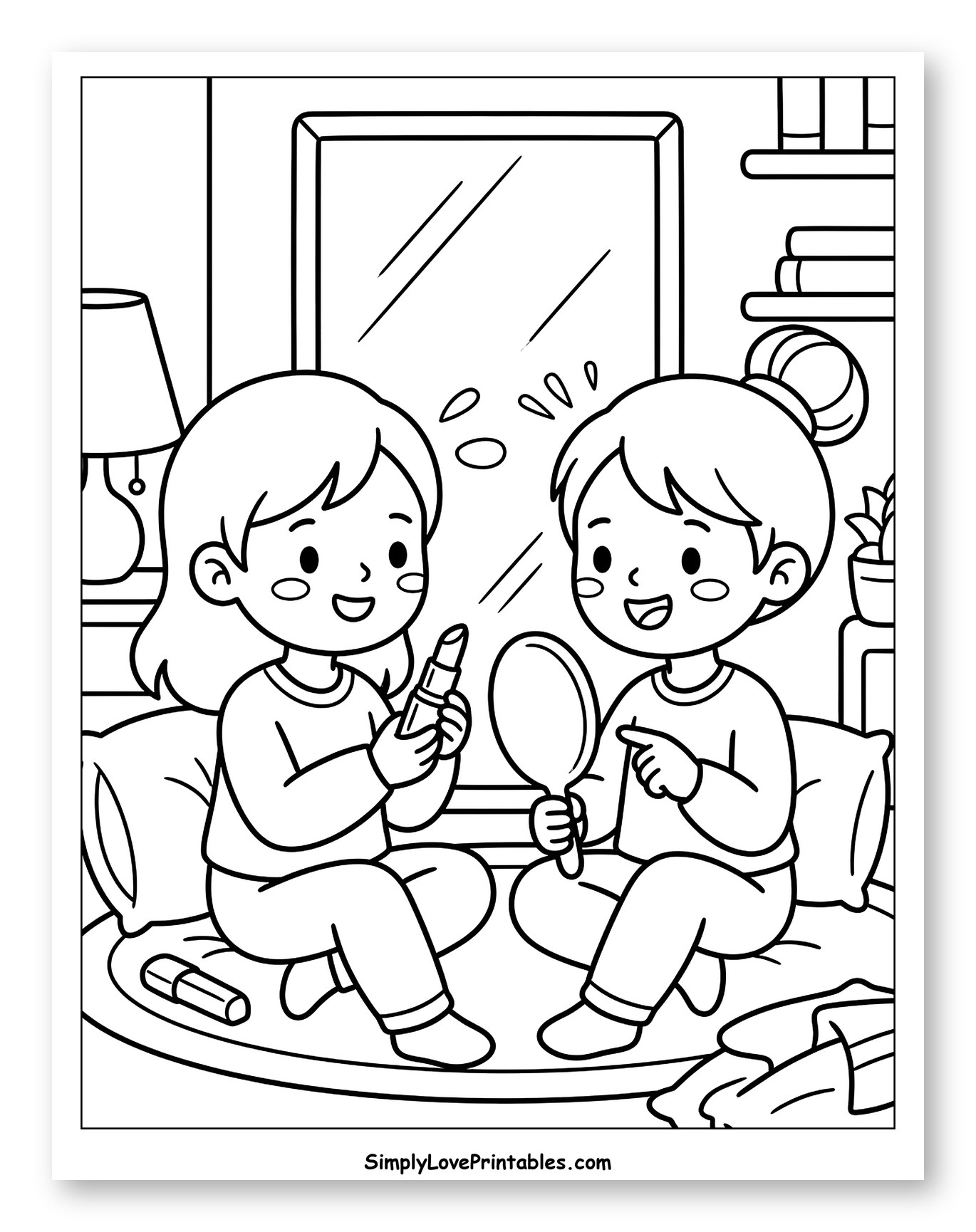 Playful Girls Trying Lipstick in Front of Mirror to Color for Kids