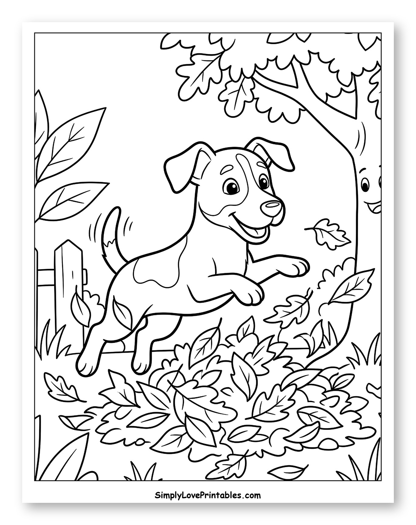 Playful Jack Russell Dog in Fall Leaves to Color for Kids