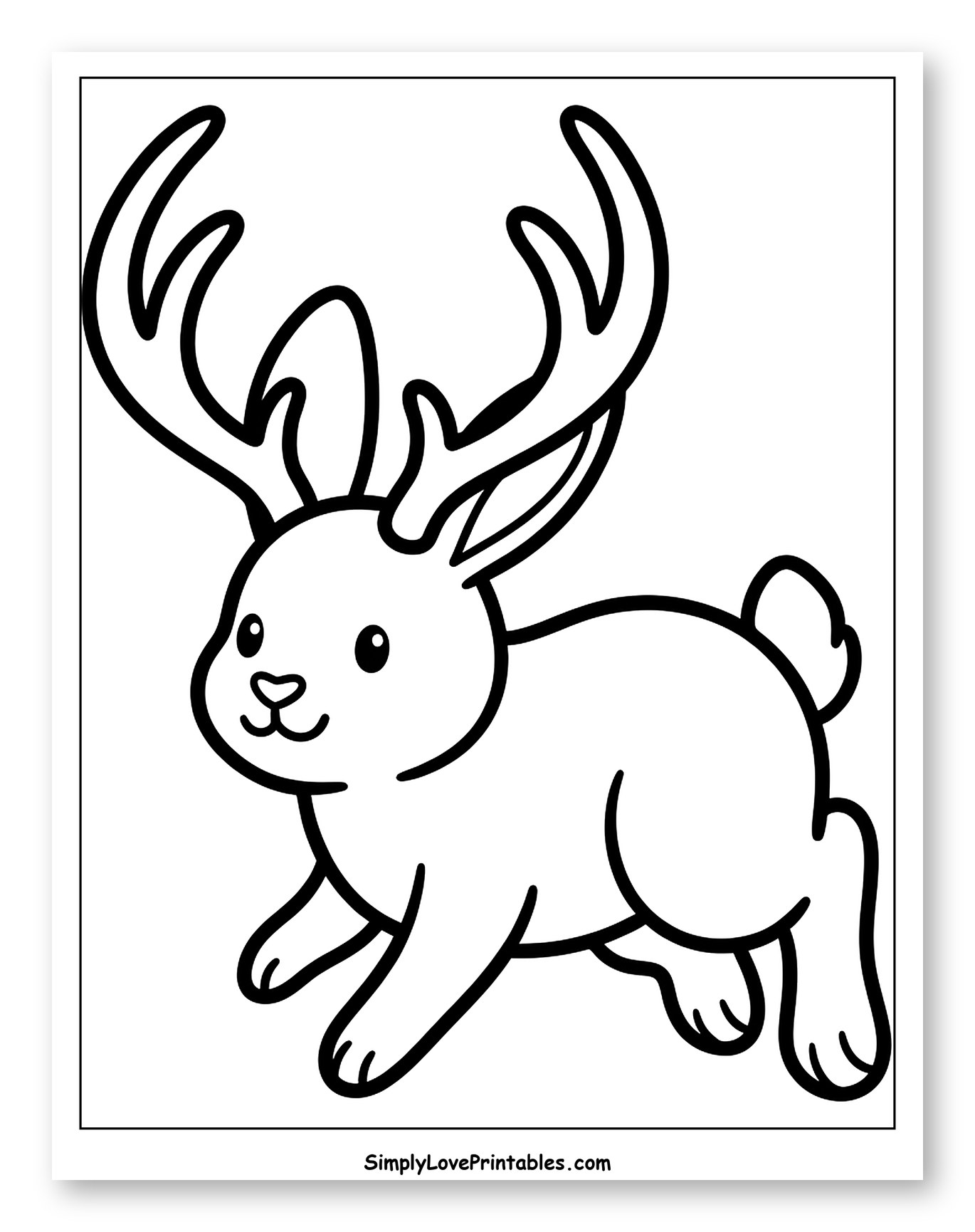 Playful Jackalope with Antlers to Color for Toddlers