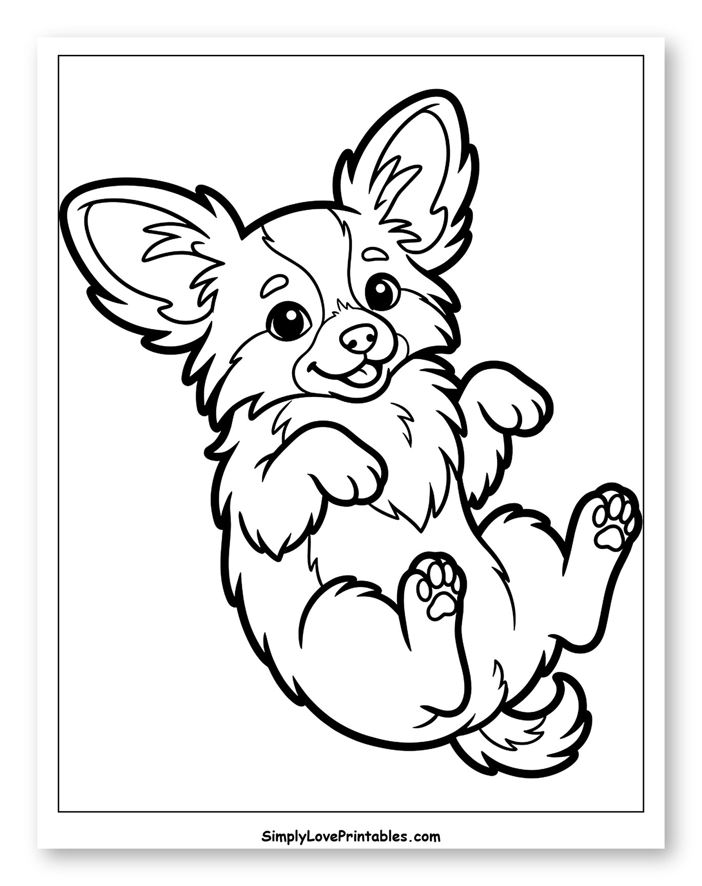 Playful Papillon Dog on Its Back Coloring Page for Toddlers