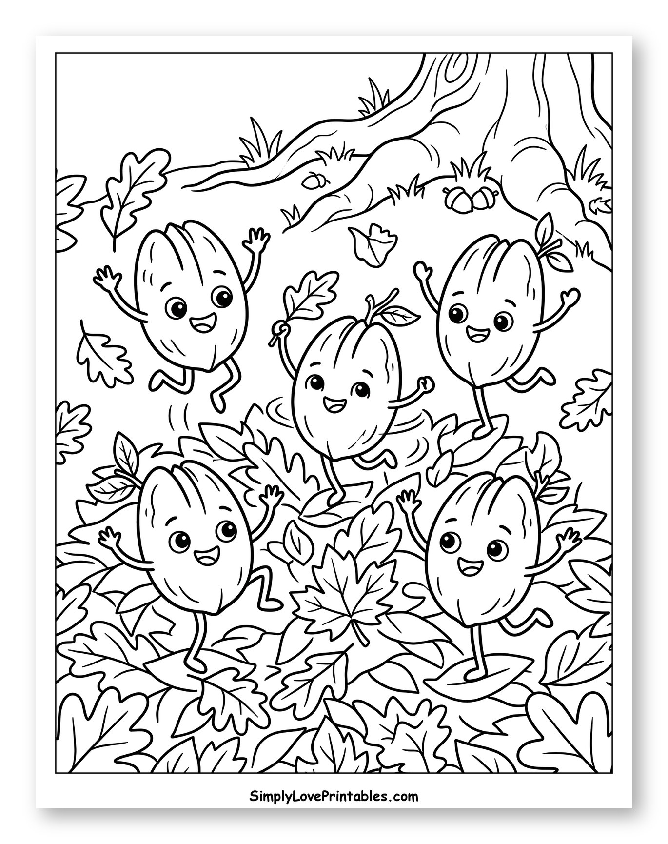 Playful Pecan Nuts Dancing in Fall Foliage