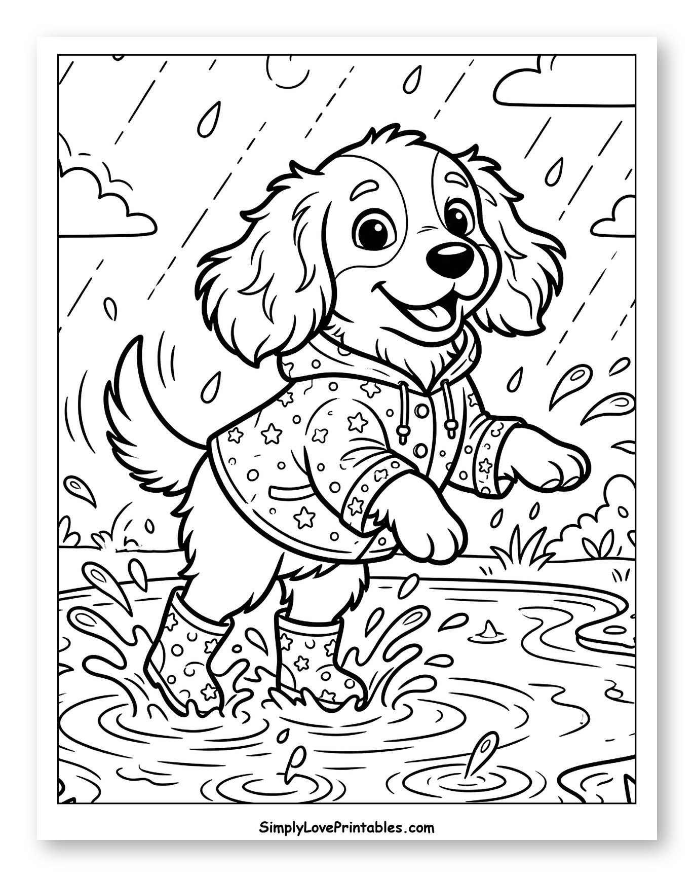 Playful Puppy in Rain Boots Splashing