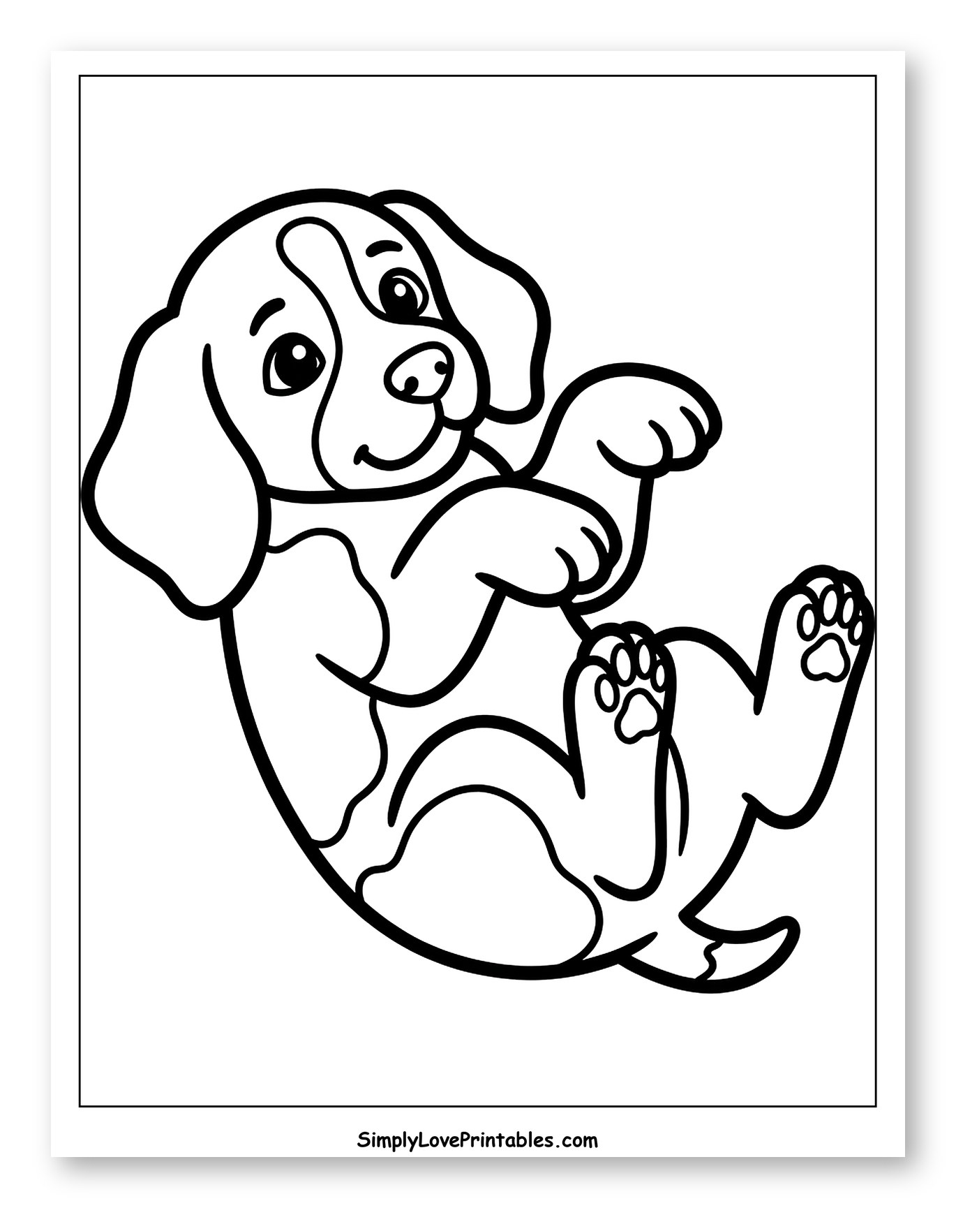 Playful Puppy Lying on its Back to Color for Toddlers