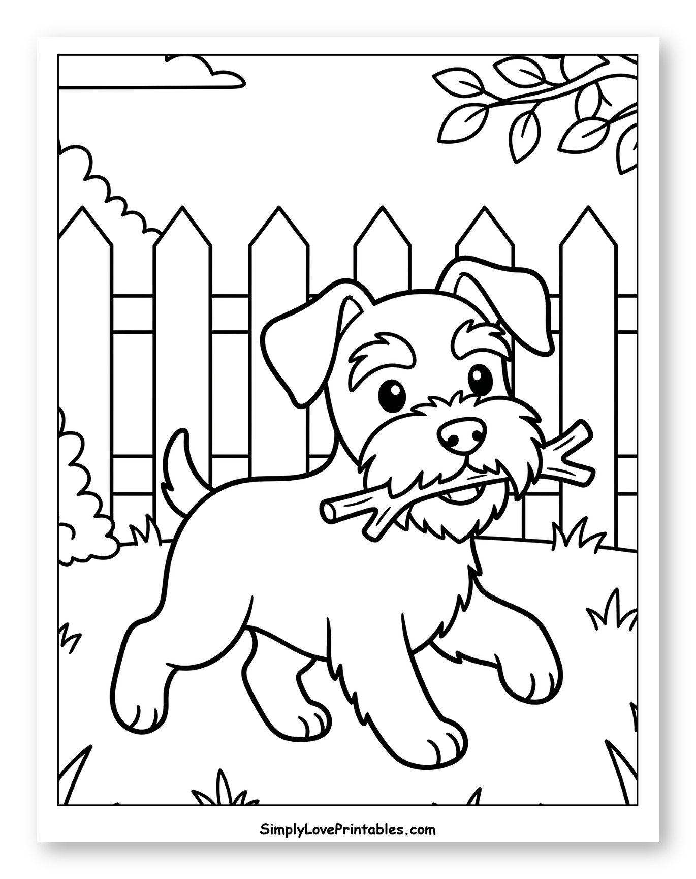 Playful Schnauzer Dog Carrying a Stick Outdoors