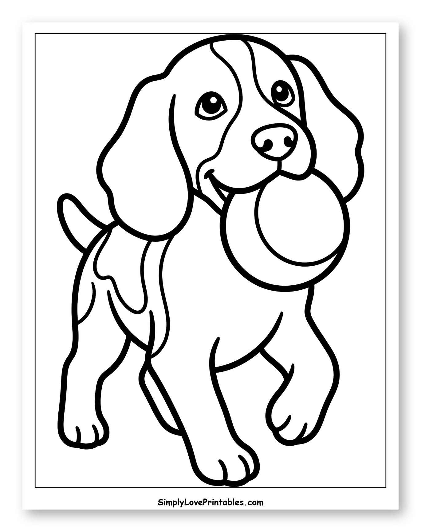 Playful Springer Spaniel Puppy Holding Ball Coloring Sheet for Toddlers