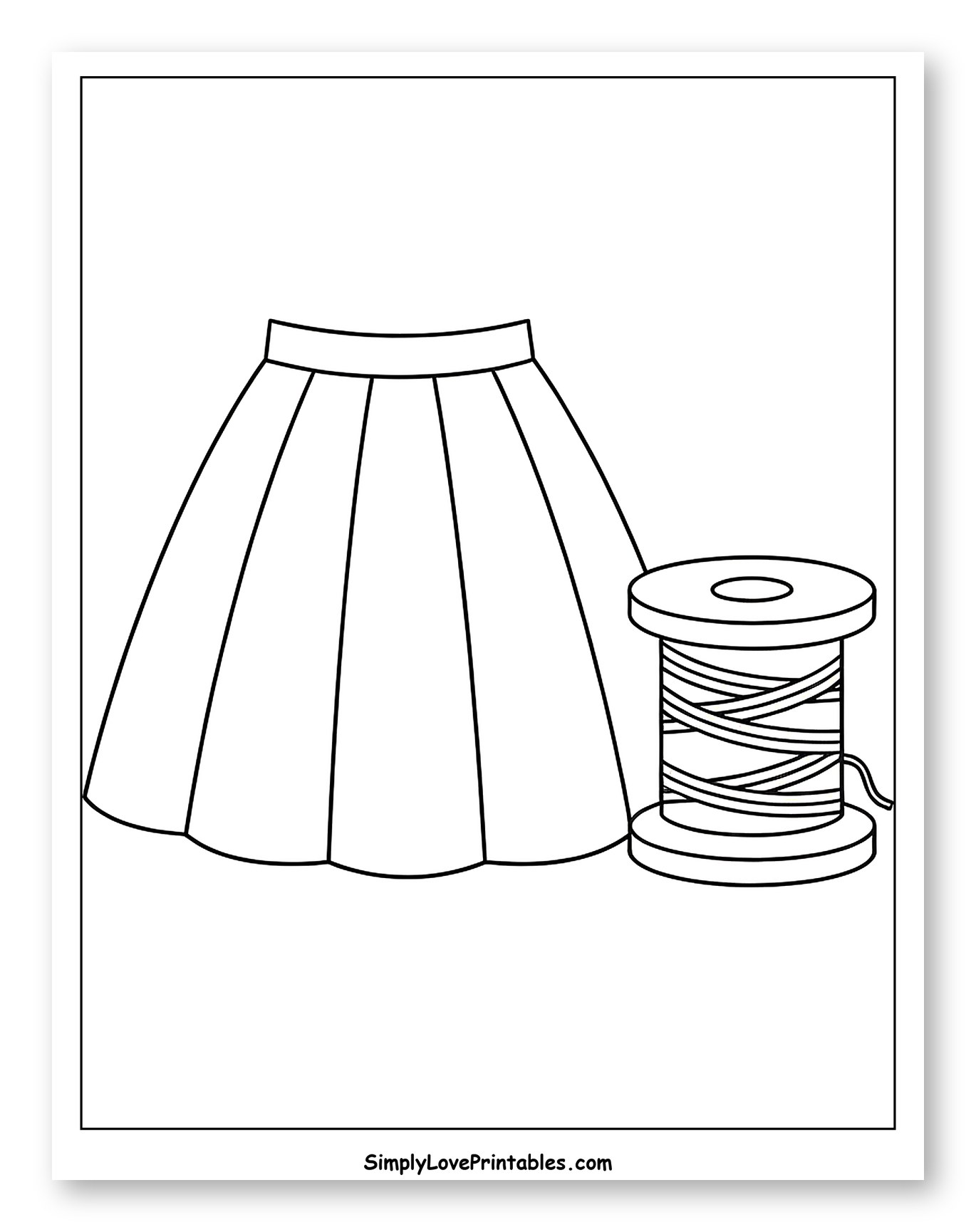 Pleated Skirt and Spool of Thread Coloring Page for Toddlers