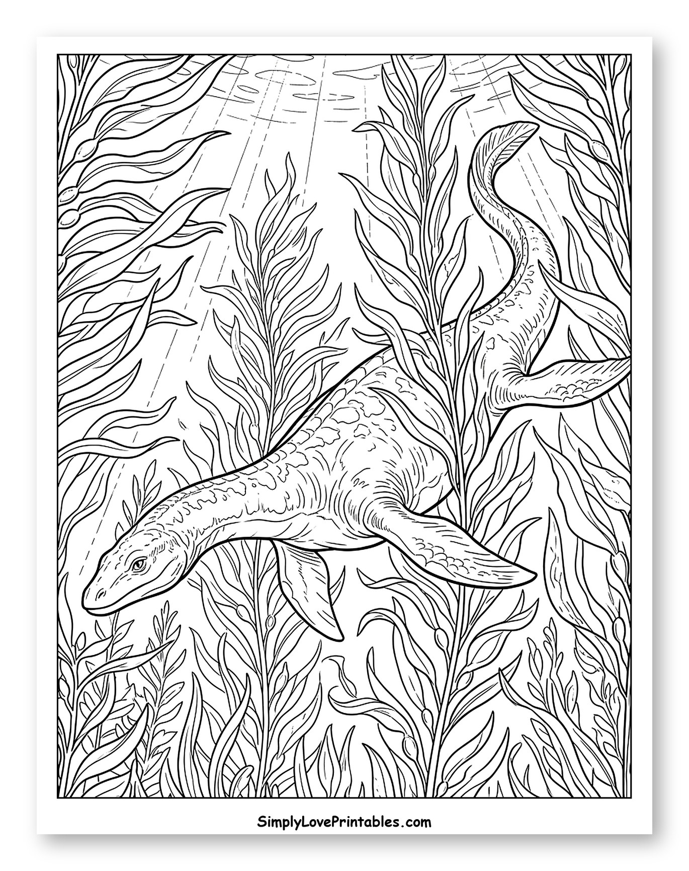 Plesiosaur Swimming Through Underwater Kelp Forest