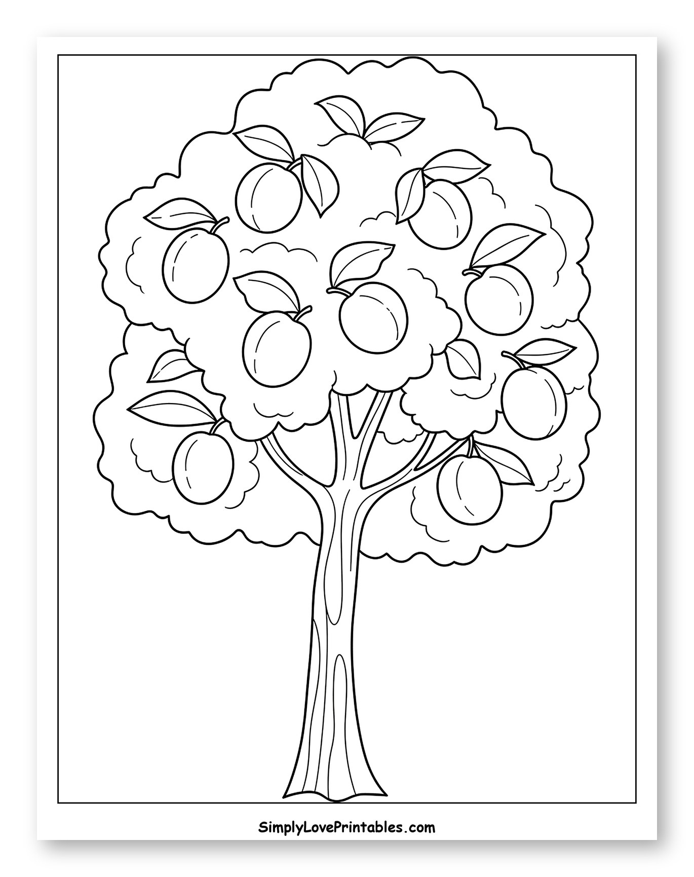 Plum Tree with Ripe Fruits Coloring Sheet for Toddlers
