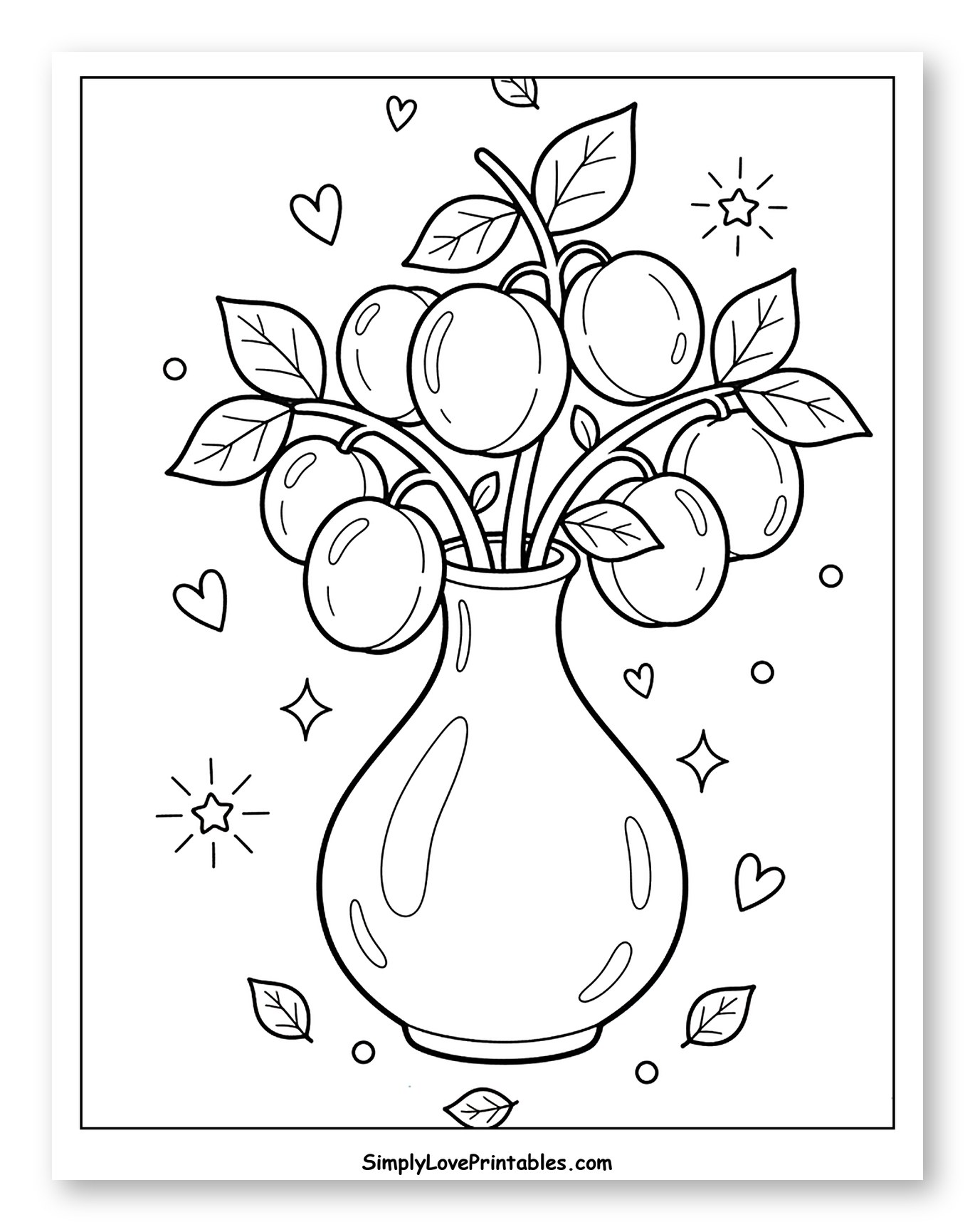 Plums in a Vase with Whimsical Decorations