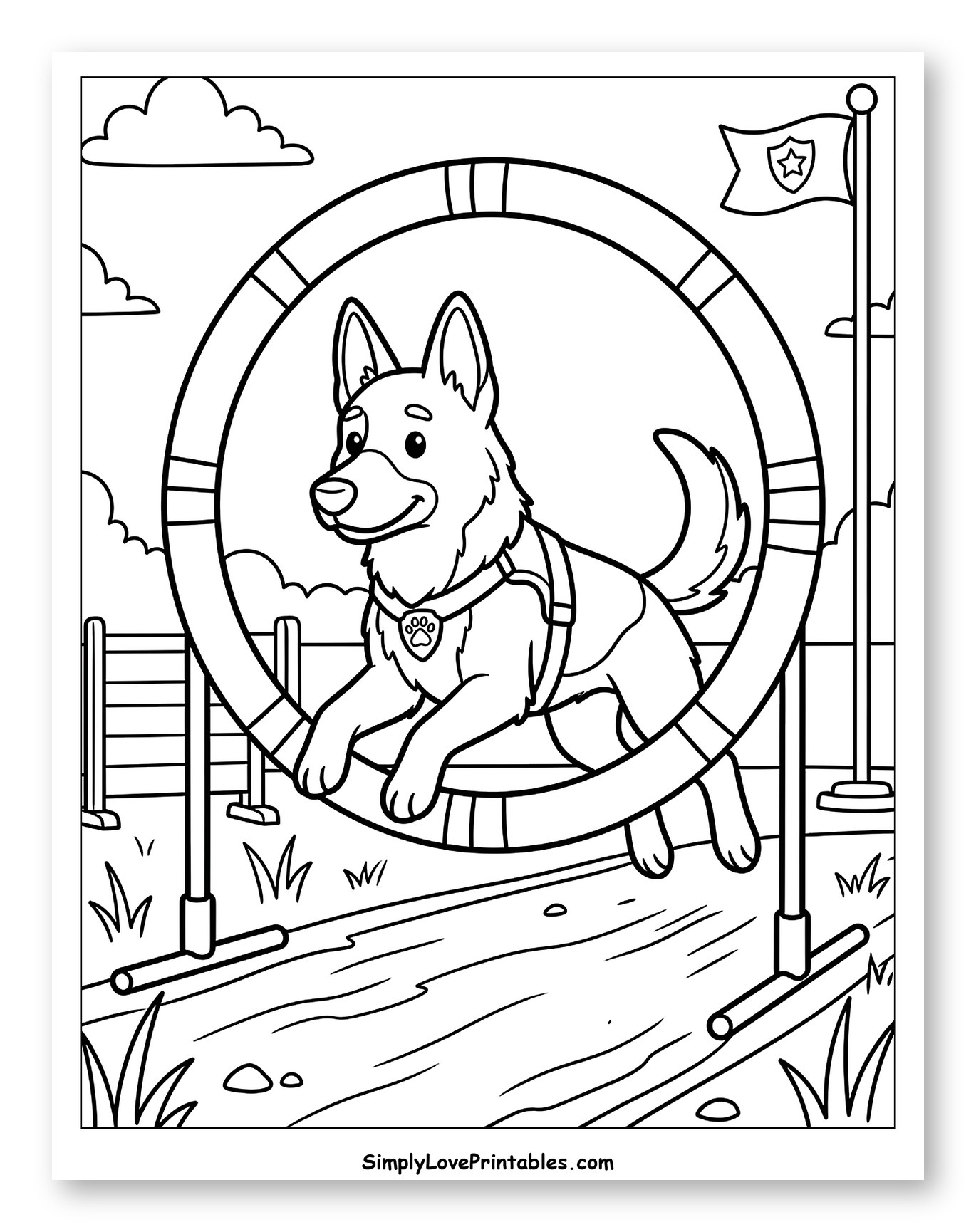 Police Dog Jumping Through an Agility Hoop