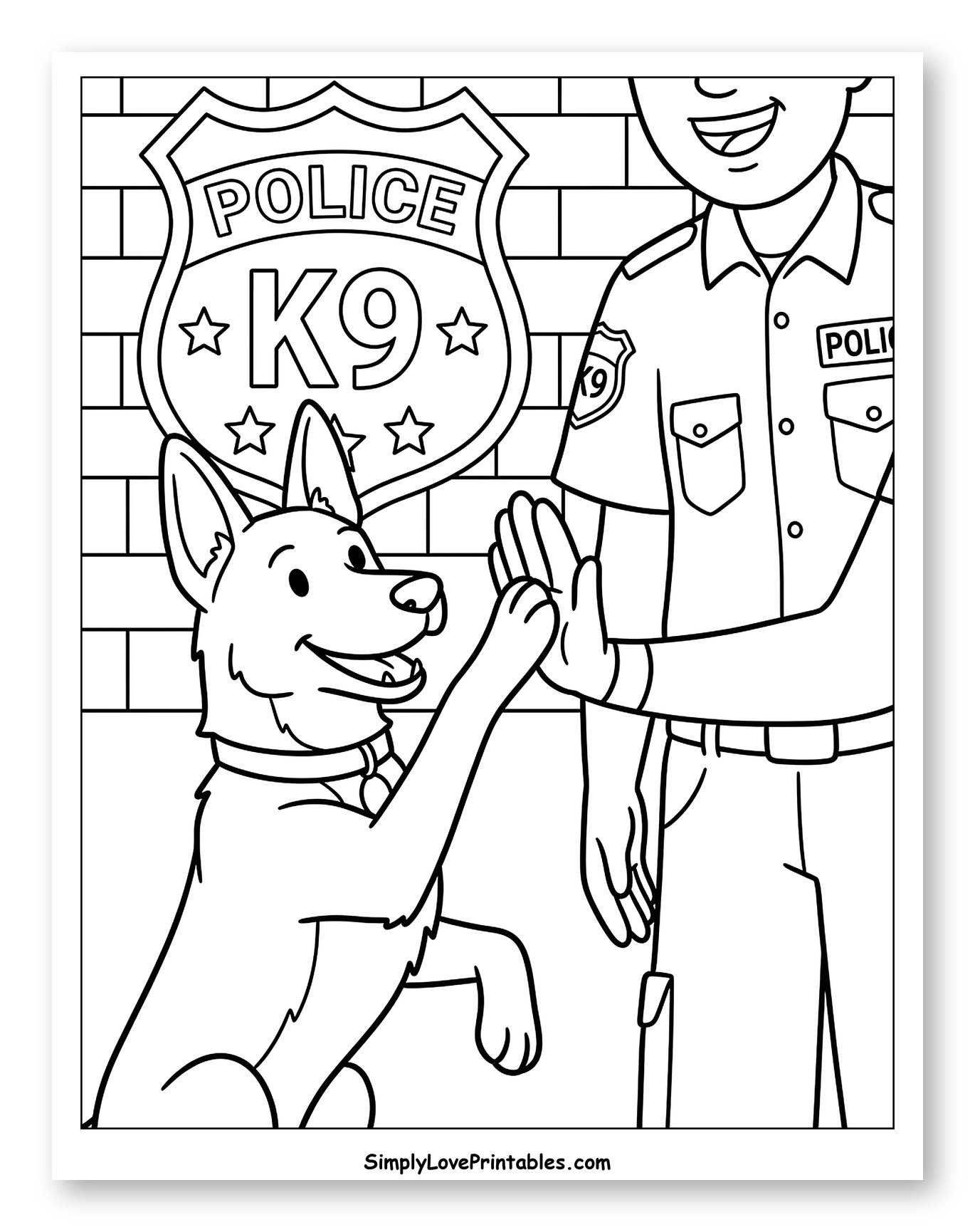 Police Officer and K9 Dog High Five Coloring Page for Kids