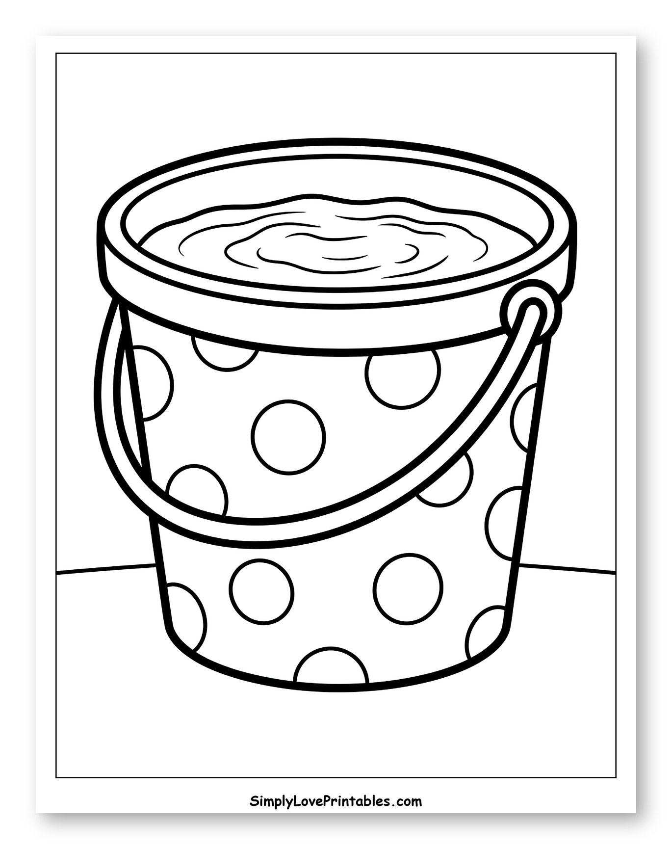 Polka Dot Bucket Full of Water Coloring Sheet for Toddlers