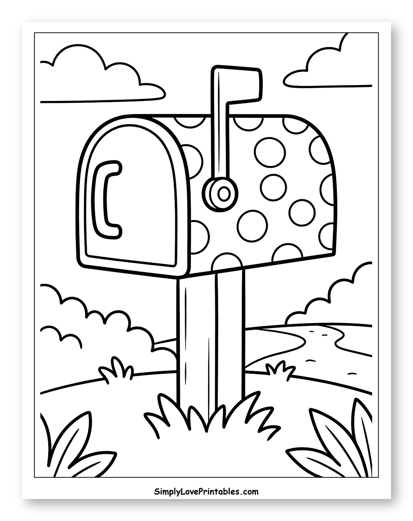 Polka Dot Mailbox with Flag by a Winding Path