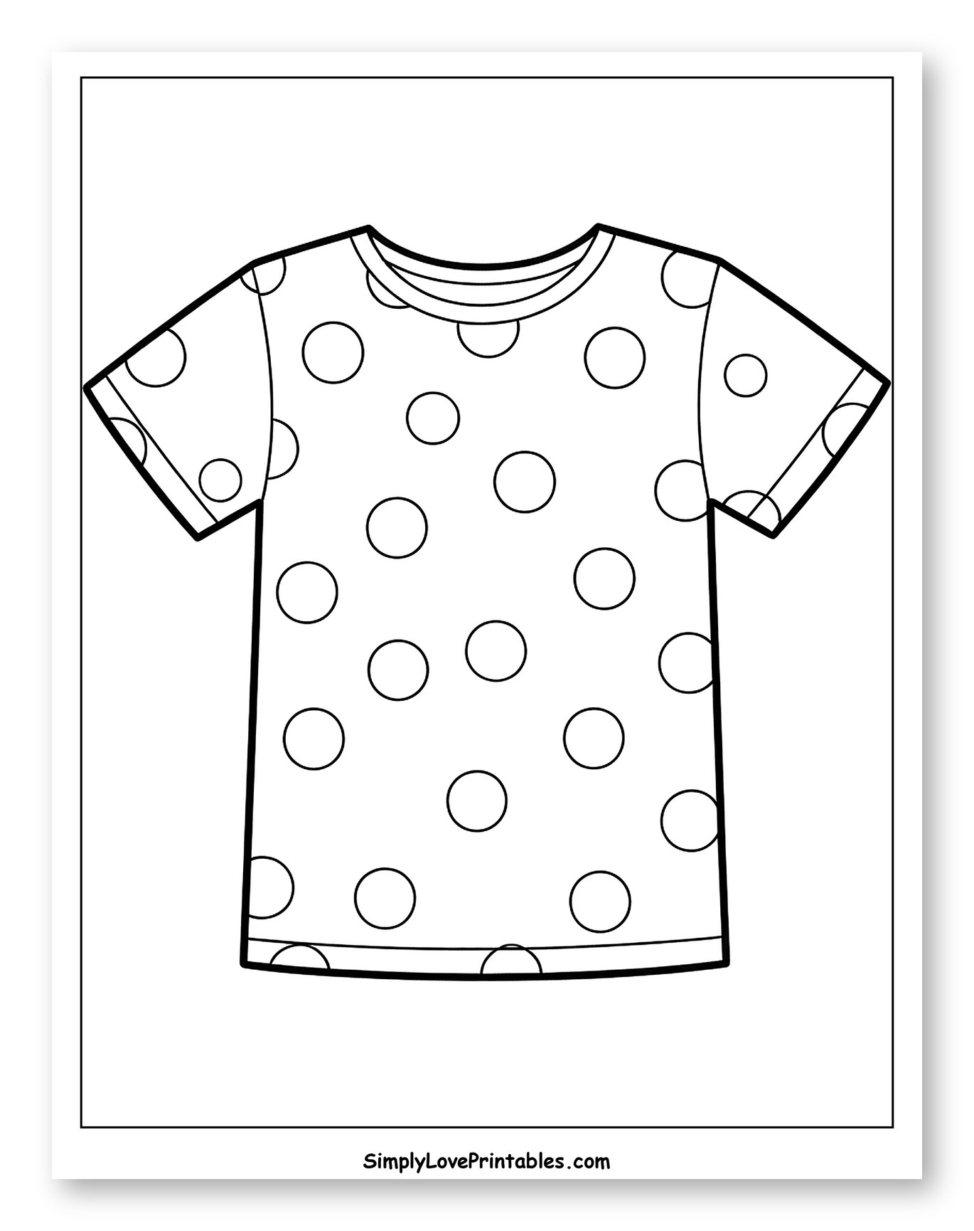 Polka Dot T-Shirt Outline to Color for Toddlers