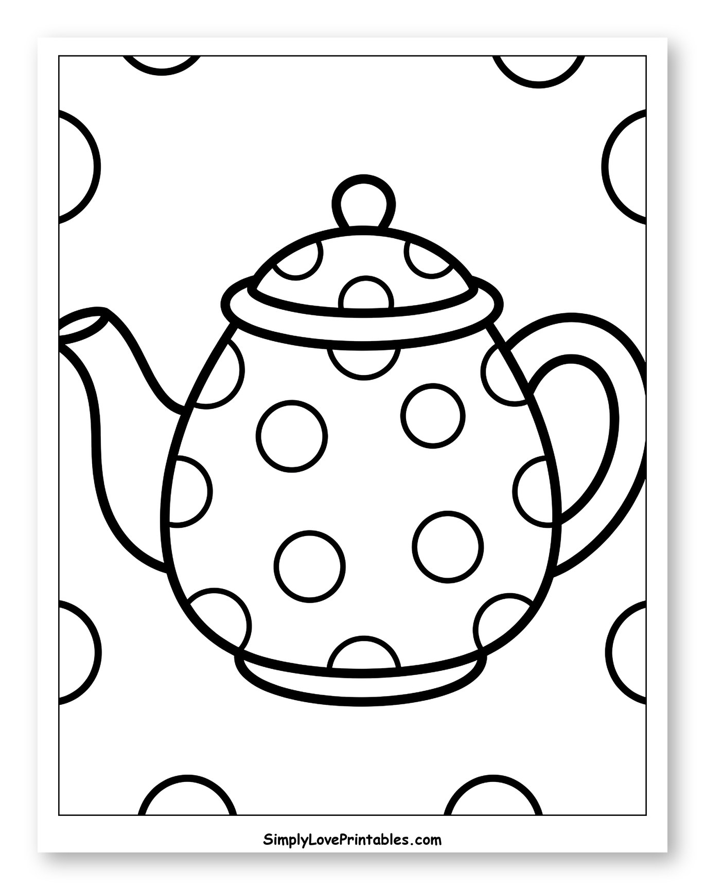 Polka Dot Teapot with Spotted Background to Color for Toddlers