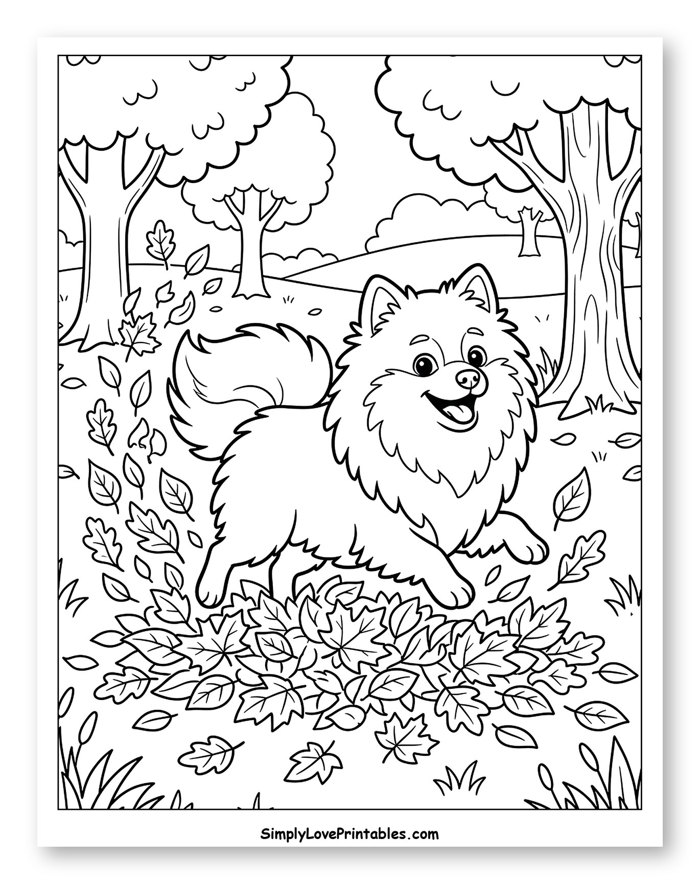 Pomeranian Dog Playing in Autumn Leaves