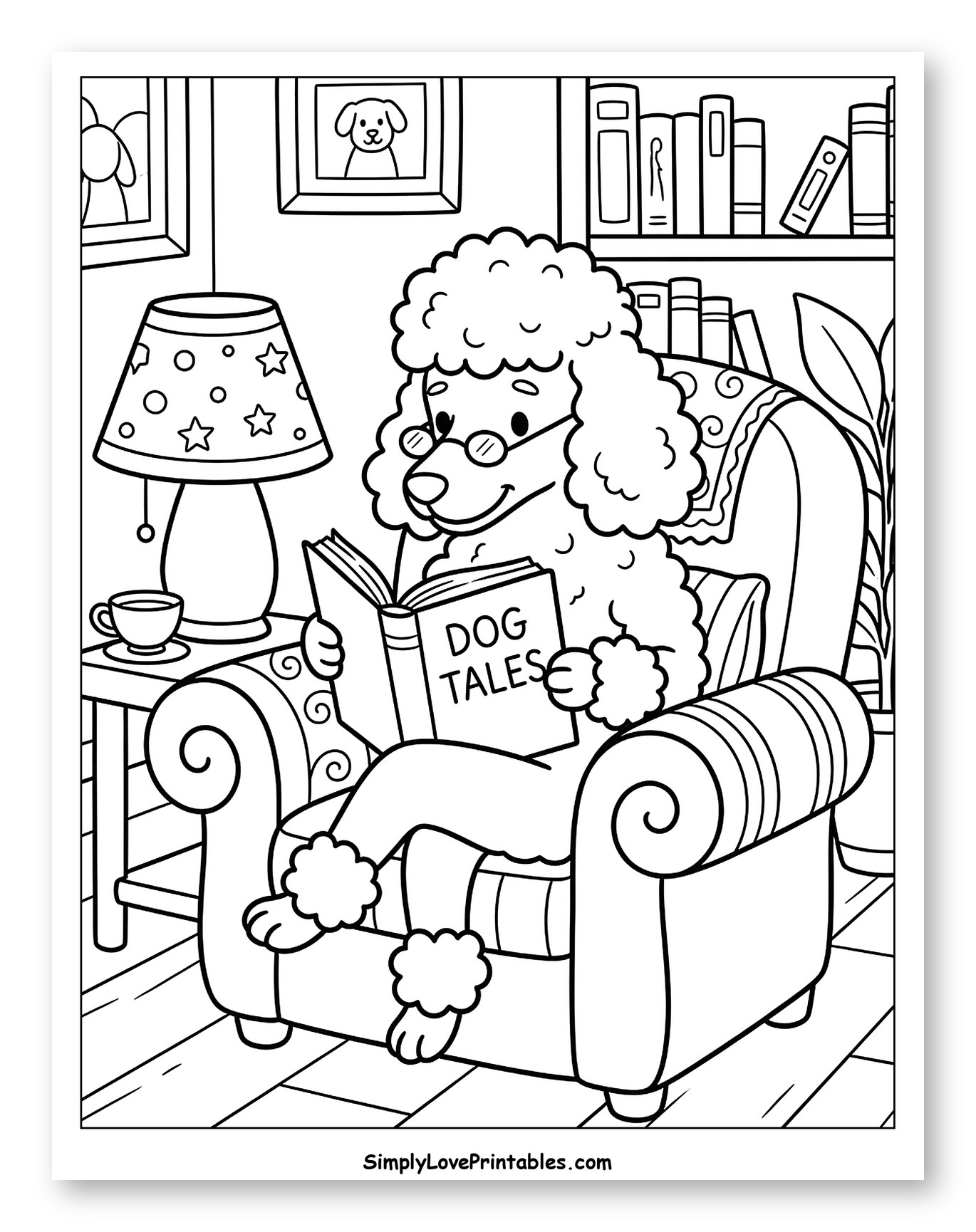 Poodle Reading 'Dog Tales' in a Cozy Room