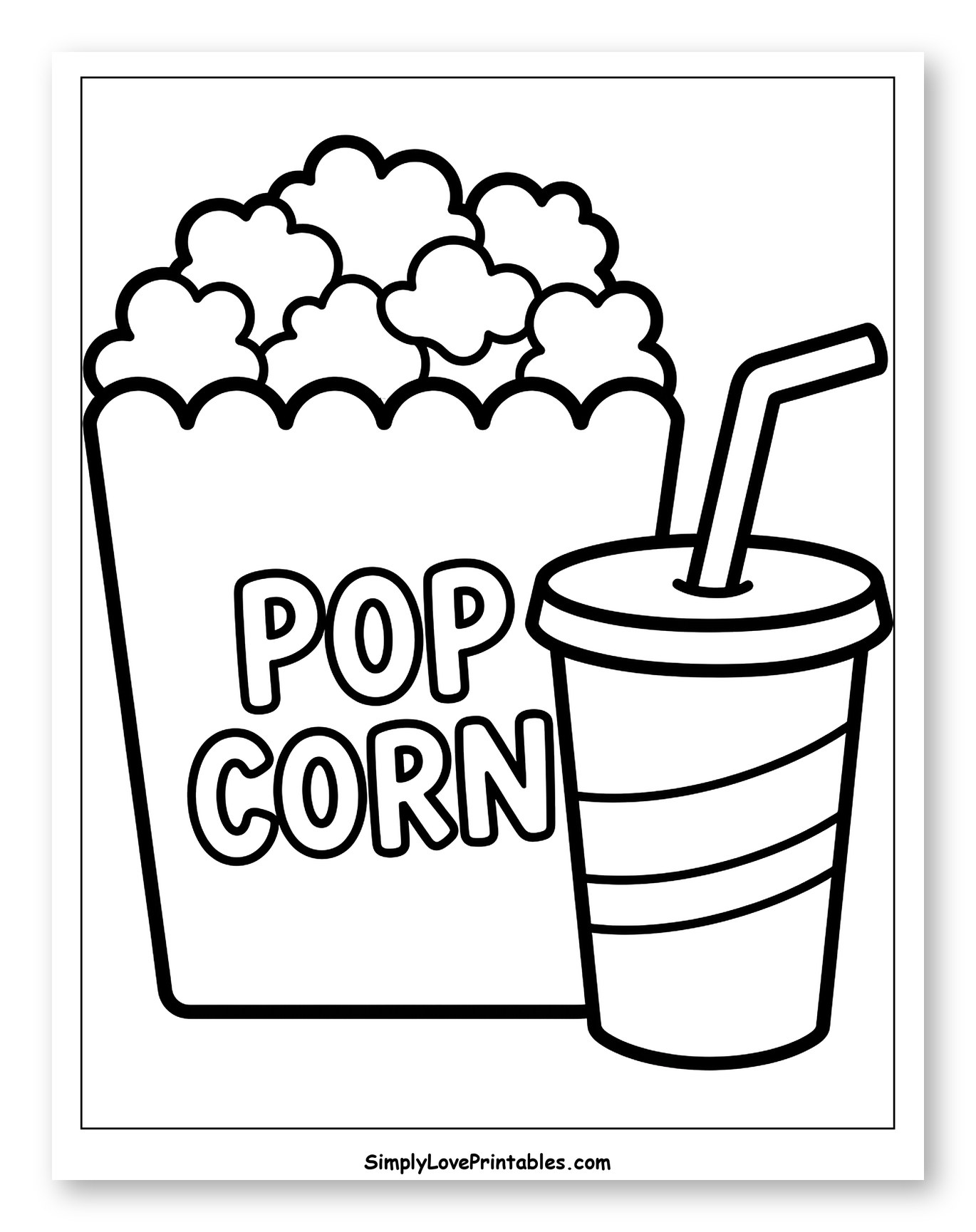 Popcorn Bag with Soda Drink Coloring Sheet for Toddlers