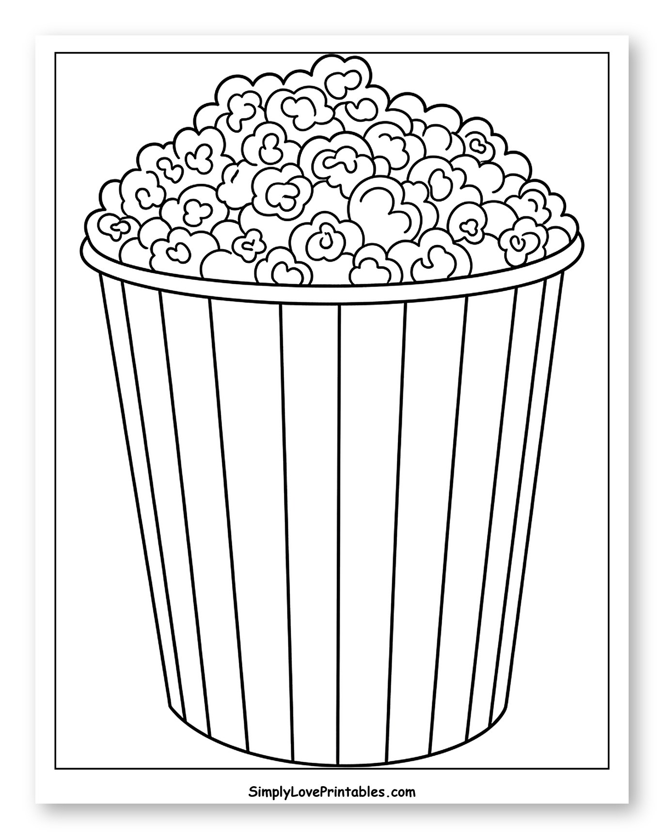 Popcorn in a Striped Bucket Coloring Page for Toddlers