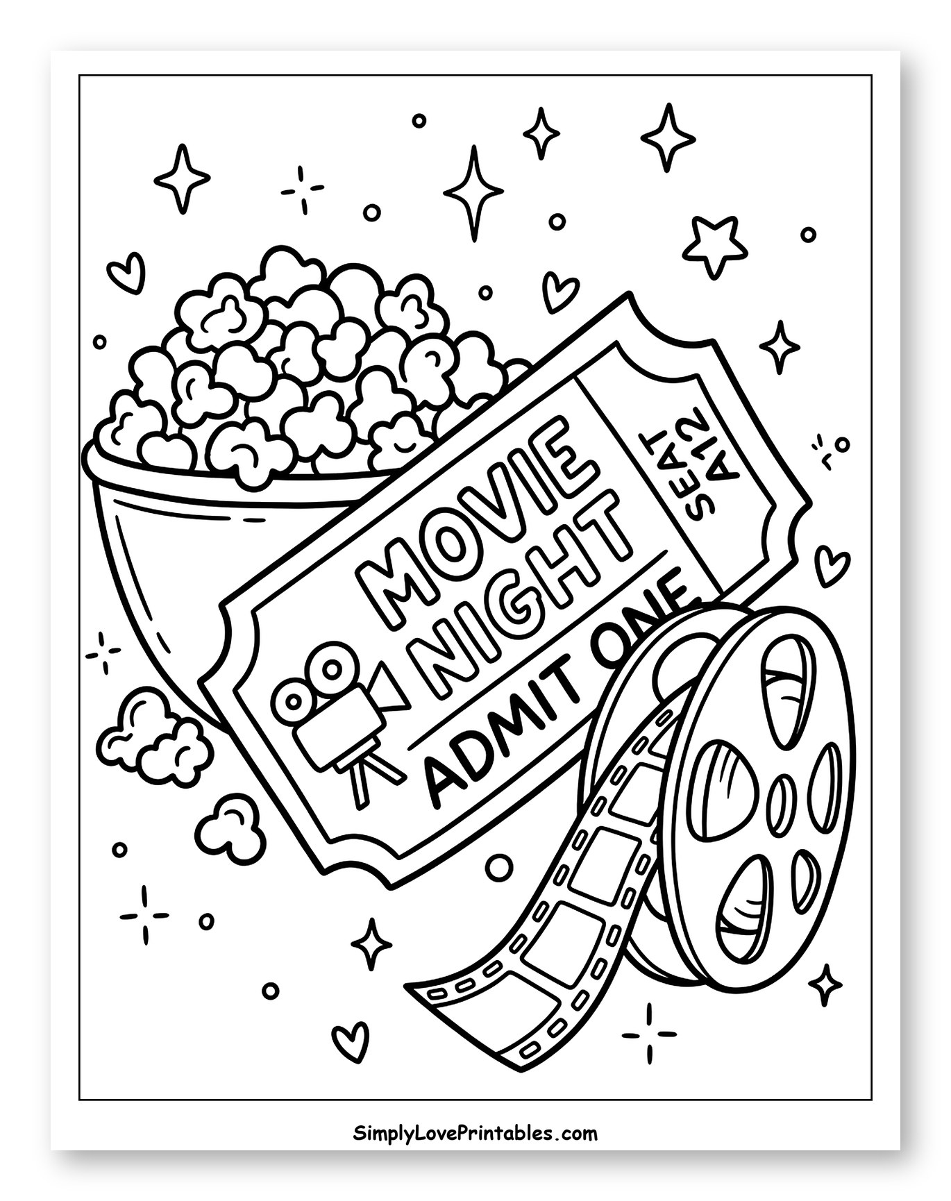Popcorn, Movie Ticket, and Film Reel