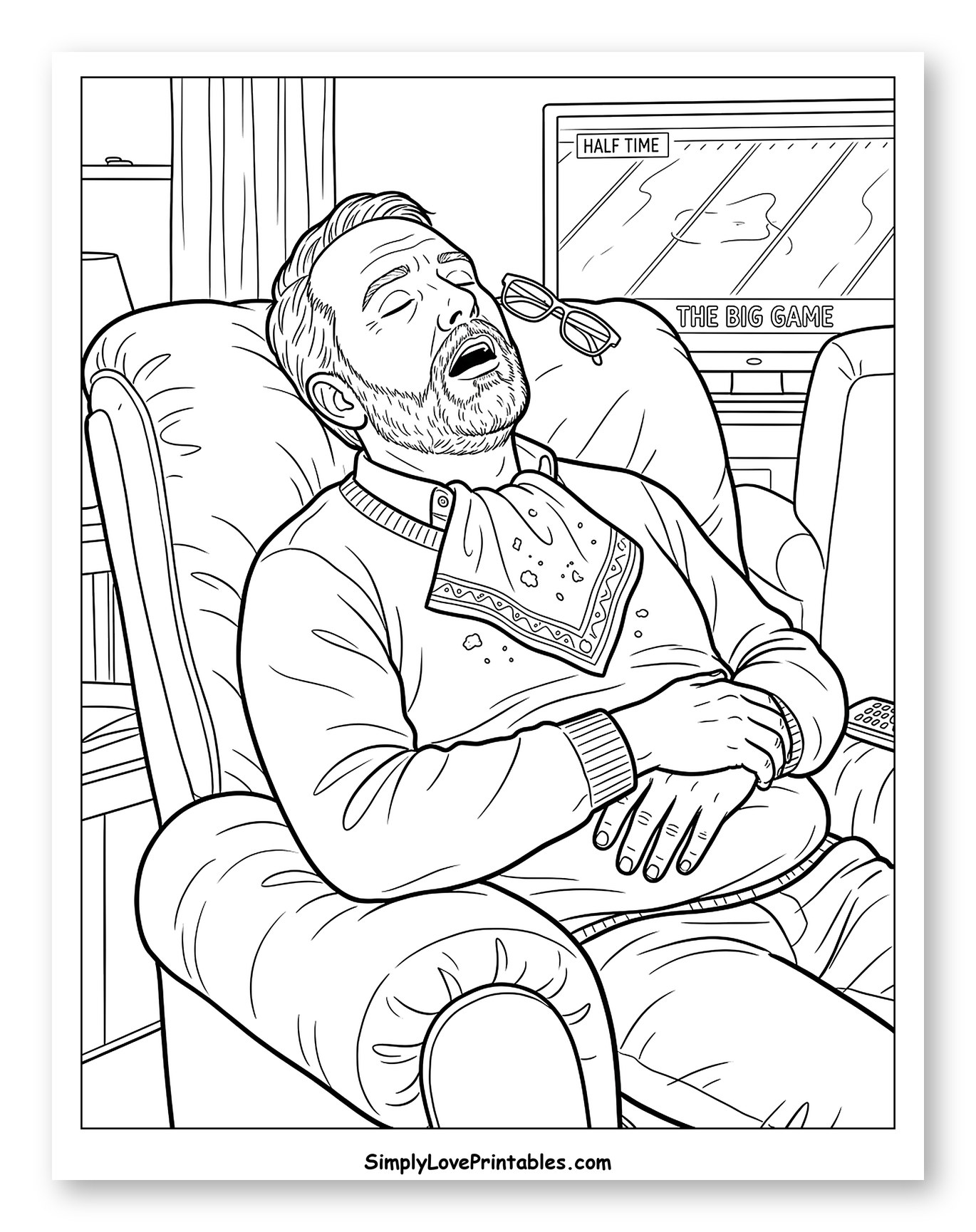 Post-Feast Thanksgiving Nap in a Recliner to Color
