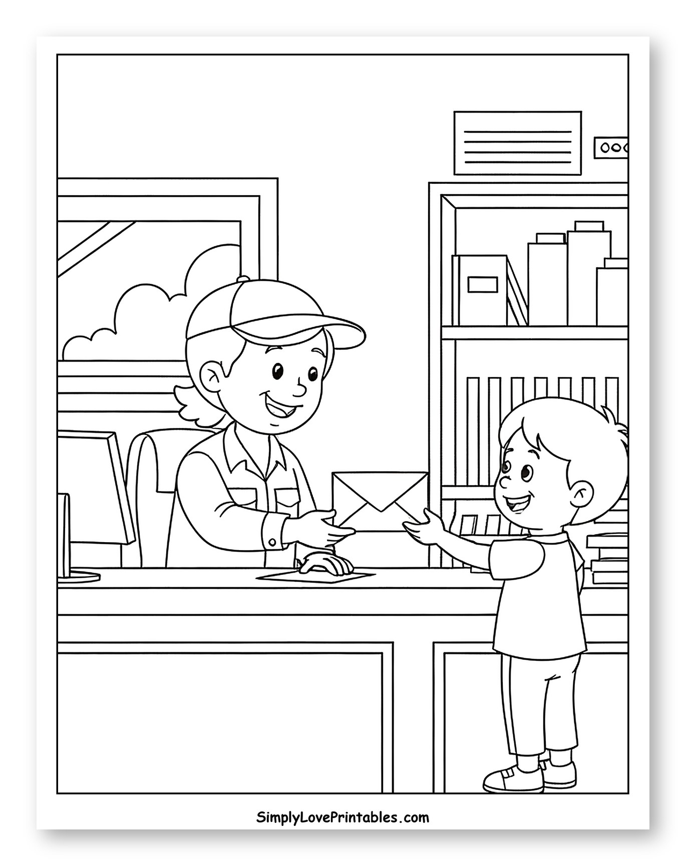 Post Office Worker Giving Mail to a Boy