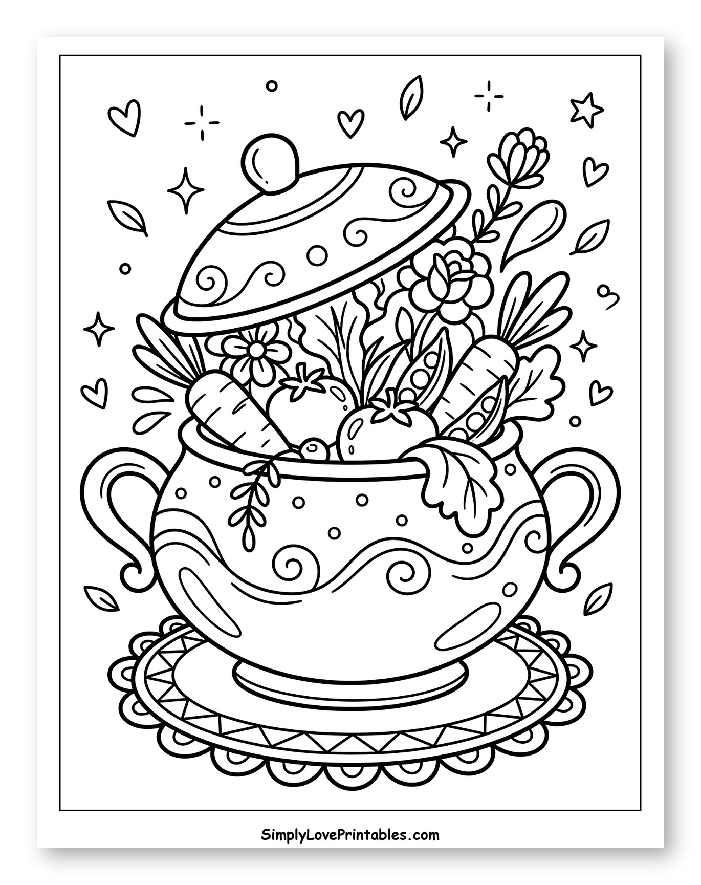 Pot Overflowing with Fresh Vegetables and Flowers