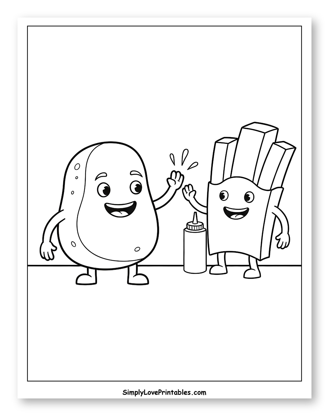 Potato and French Fries High-Fiving with Ketchup