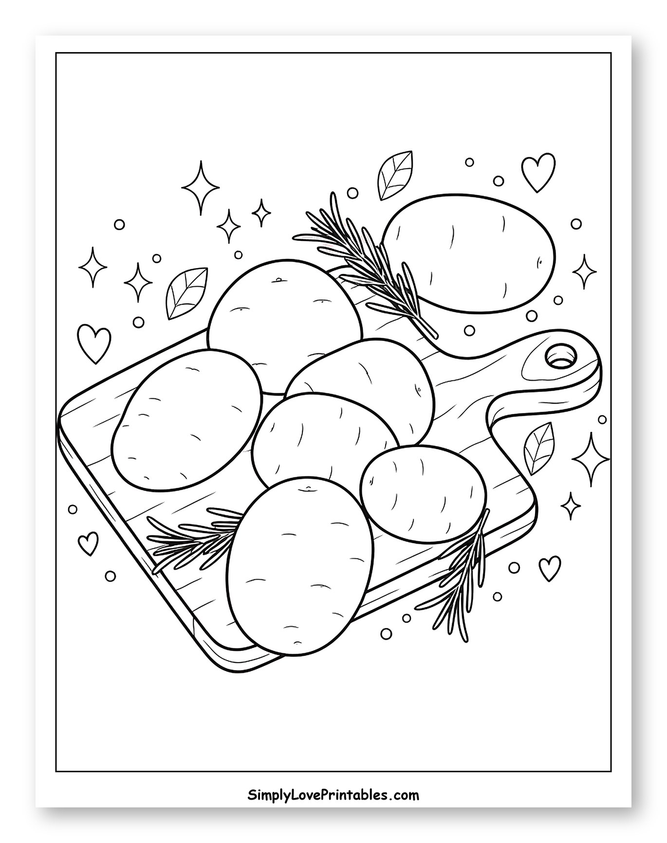 Potatoes and Rosemary on a Cutting Board