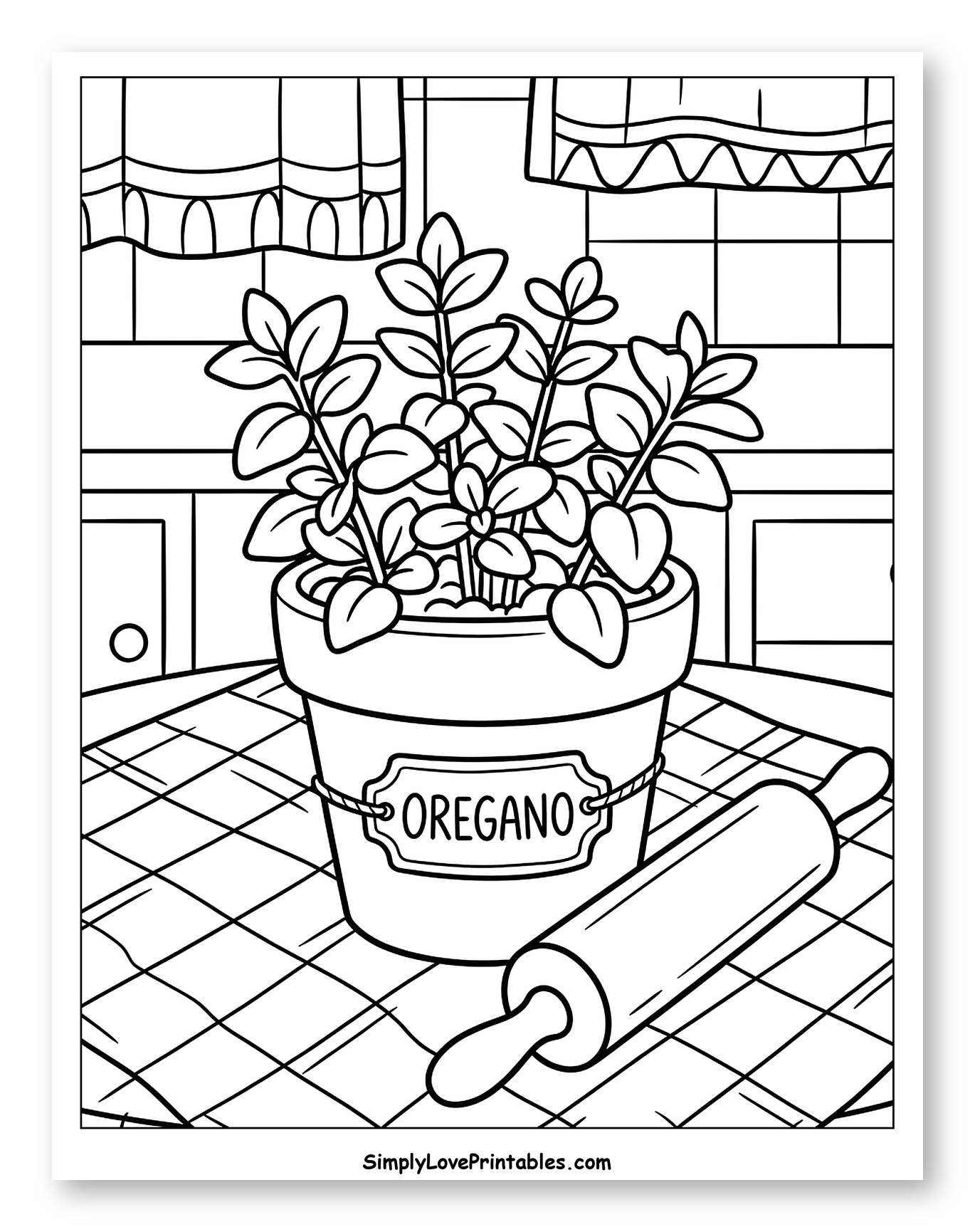 Potted Oregano Plant with Rolling Pin