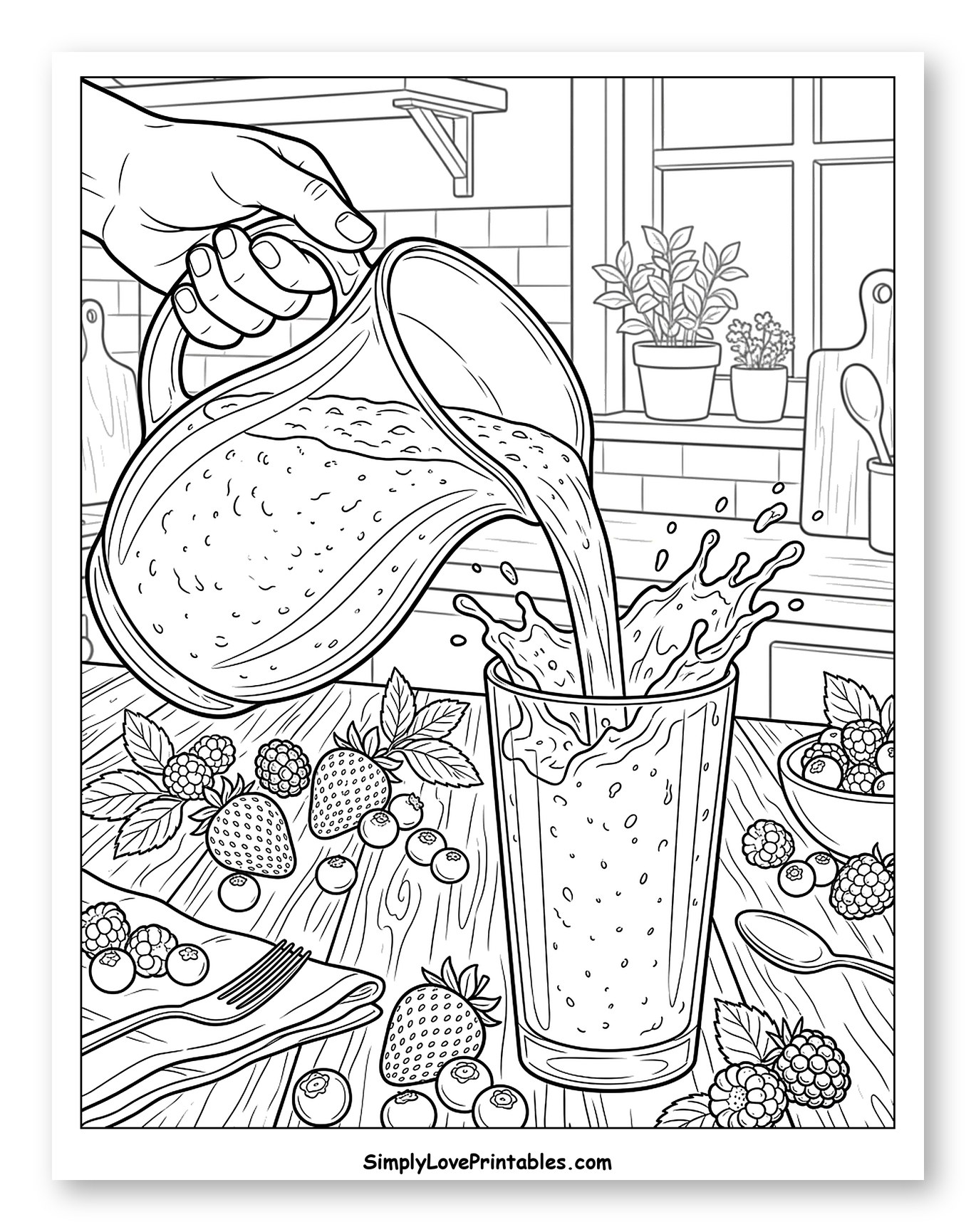 Pouring Fresh Berry Smoothie into Glass to Color
