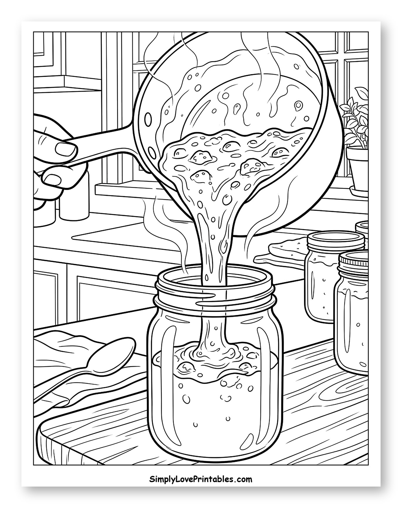 Pouring Hot Jam into a Jar Coloring Sheet